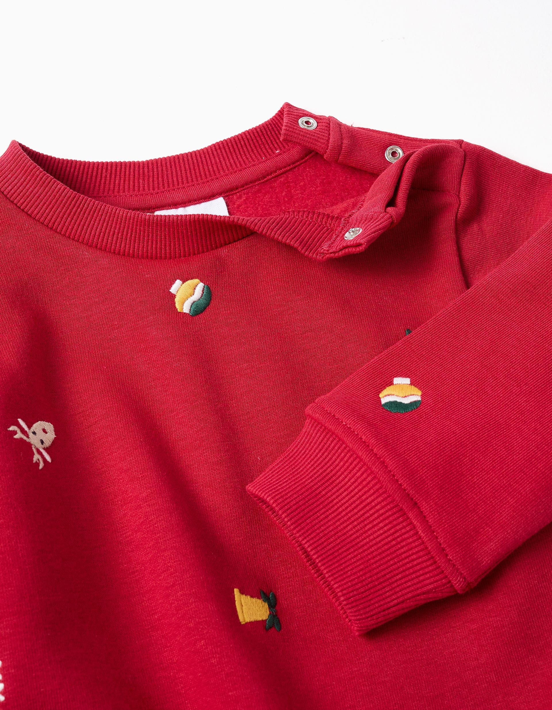 Sweat en coton peigné avec broderie de Noël pour bébé garçon, rouge