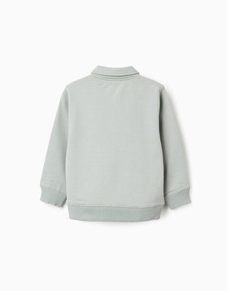 Sweat cardada com gola polo para menino, verde