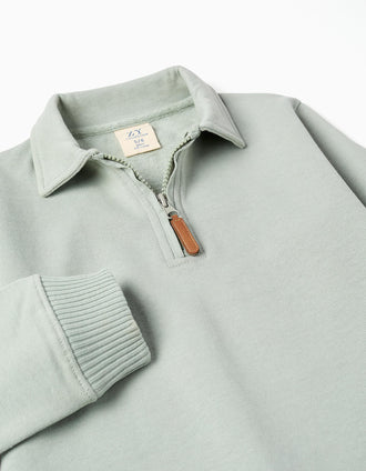 Sweat cardada com gola polo para menino, verde