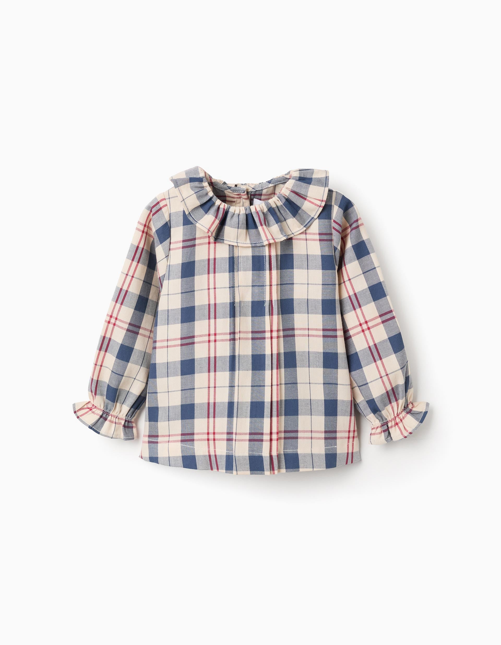 Checked Cotton Blouse for Baby Girls 'B&S', Beige/Blue/Red