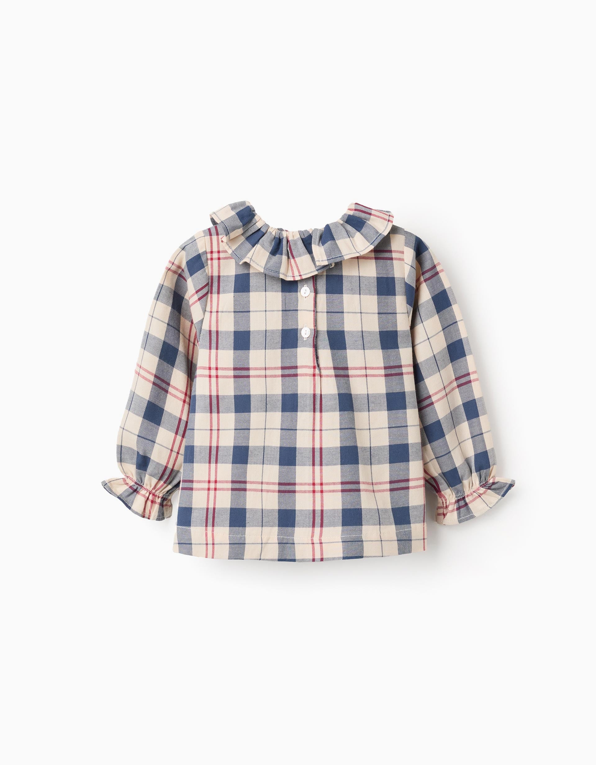 Checked Cotton Blouse for Baby Girls 'B&S', Beige/Blue/Red