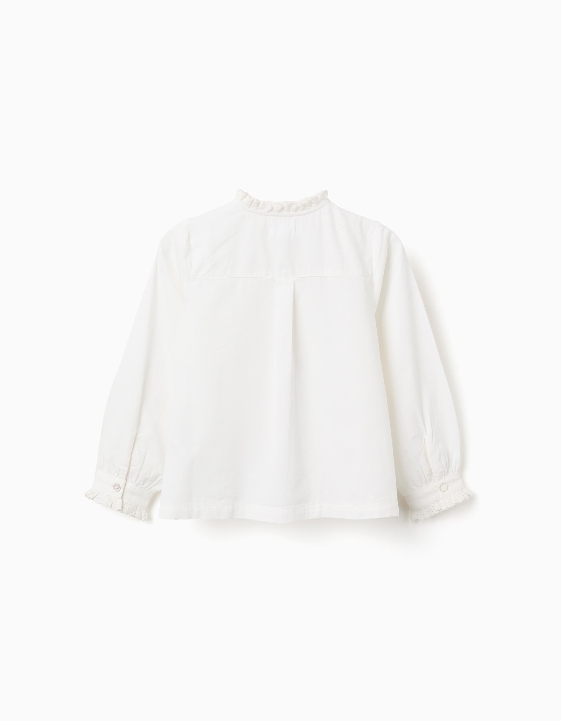 Long sleeve cotton shirt with ruffled details You&Me for girls, white