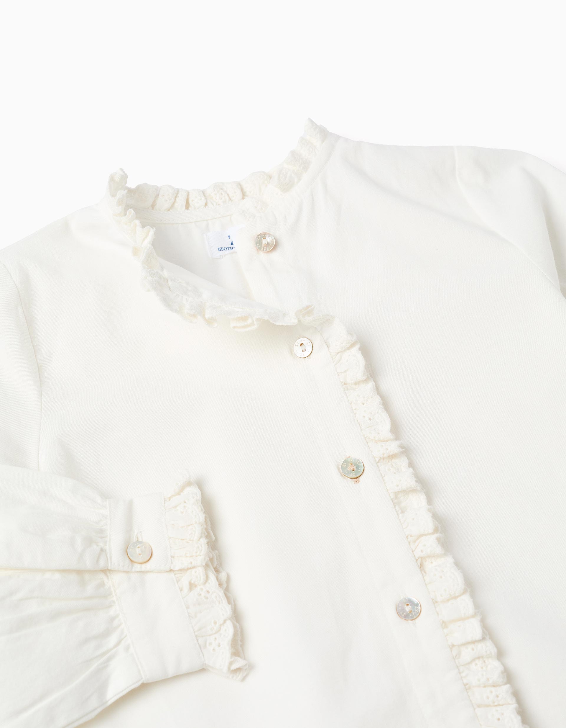 Long sleeve cotton shirt with ruffled details You&Me for girls, white