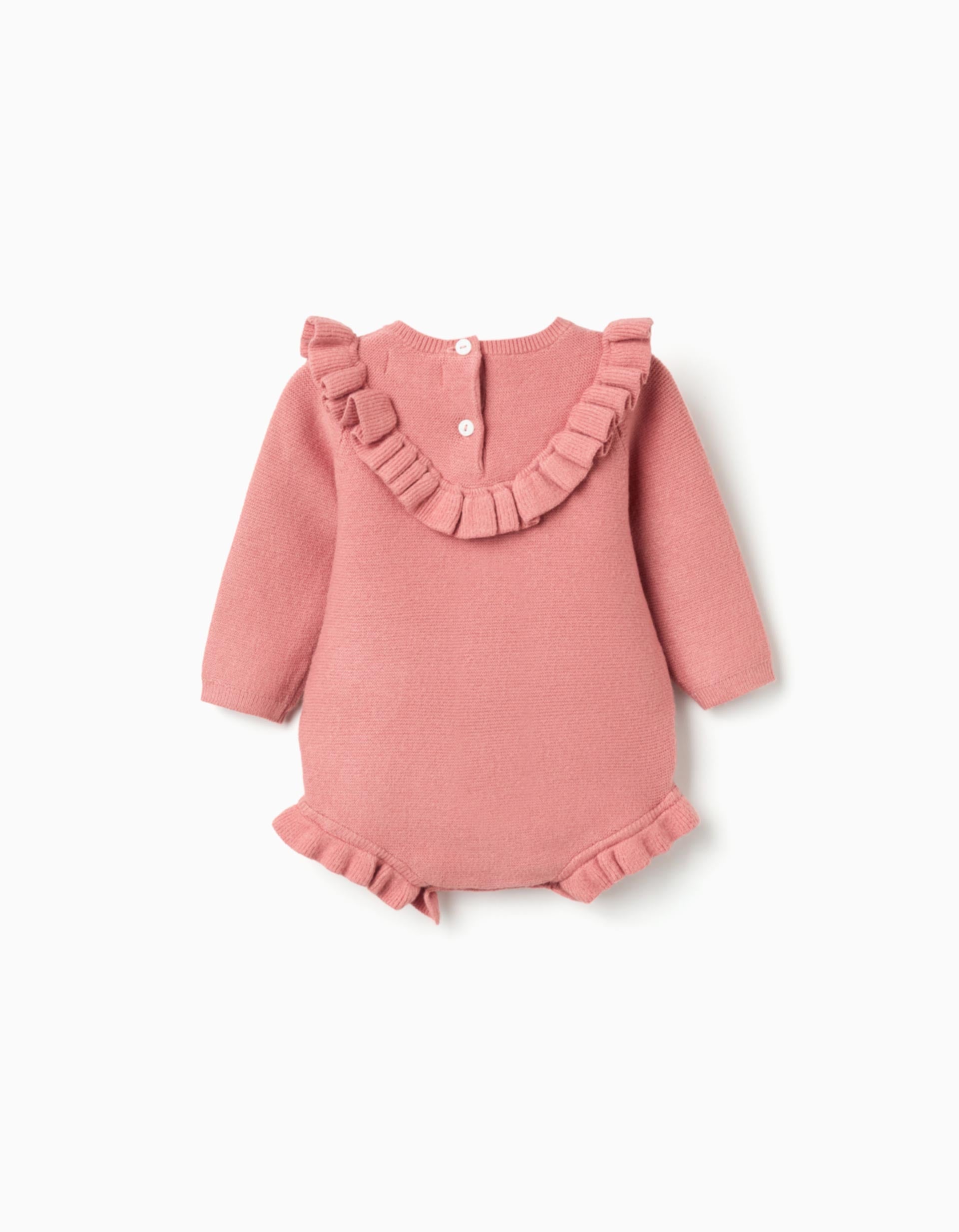 Macacão de malha com detalhes de folhos para recém-nascida, rosa