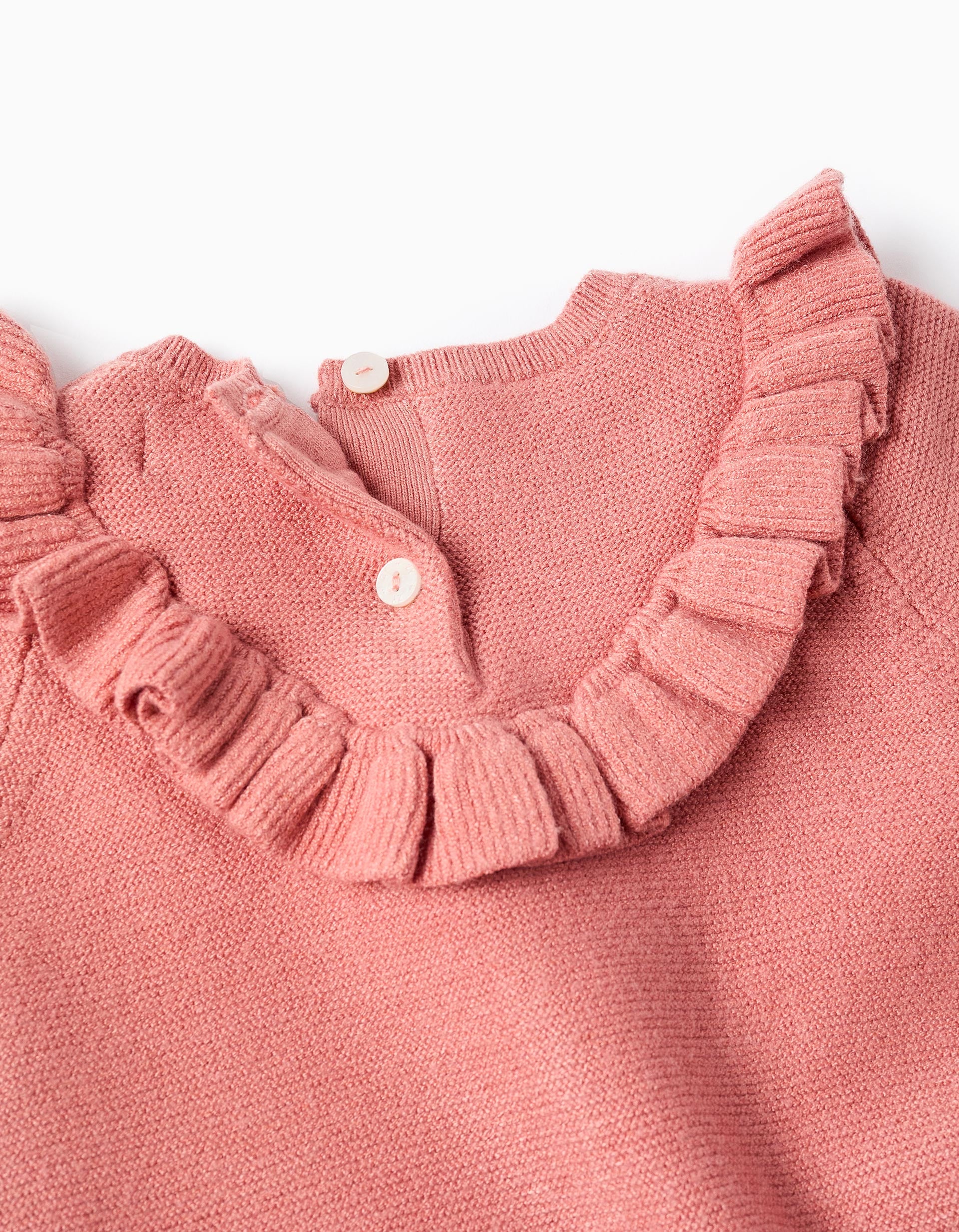 Macacão de malha com detalhes de folhos para recém-nascida, rosa