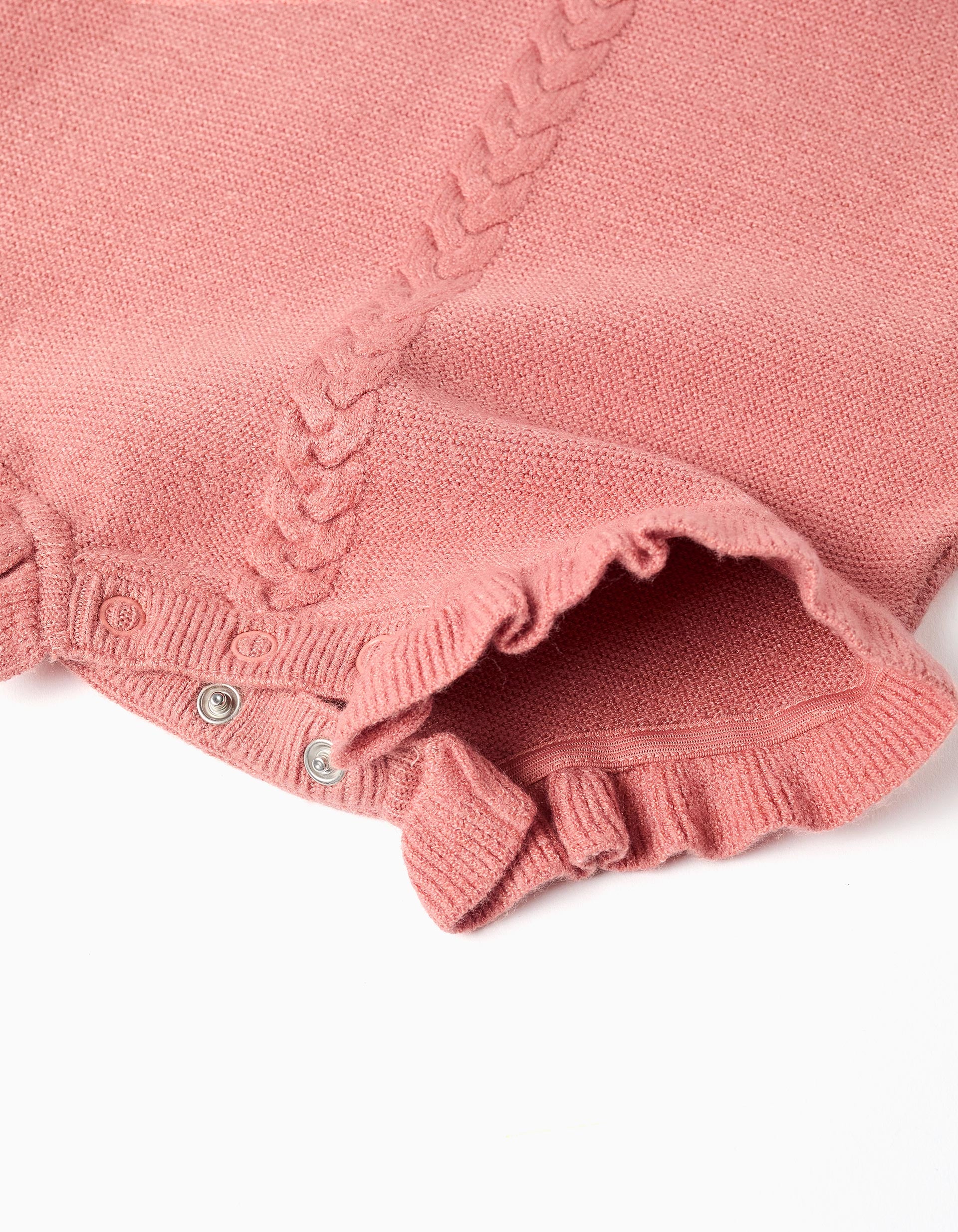 Macacão de malha com detalhes de folhos para recém-nascida, rosa