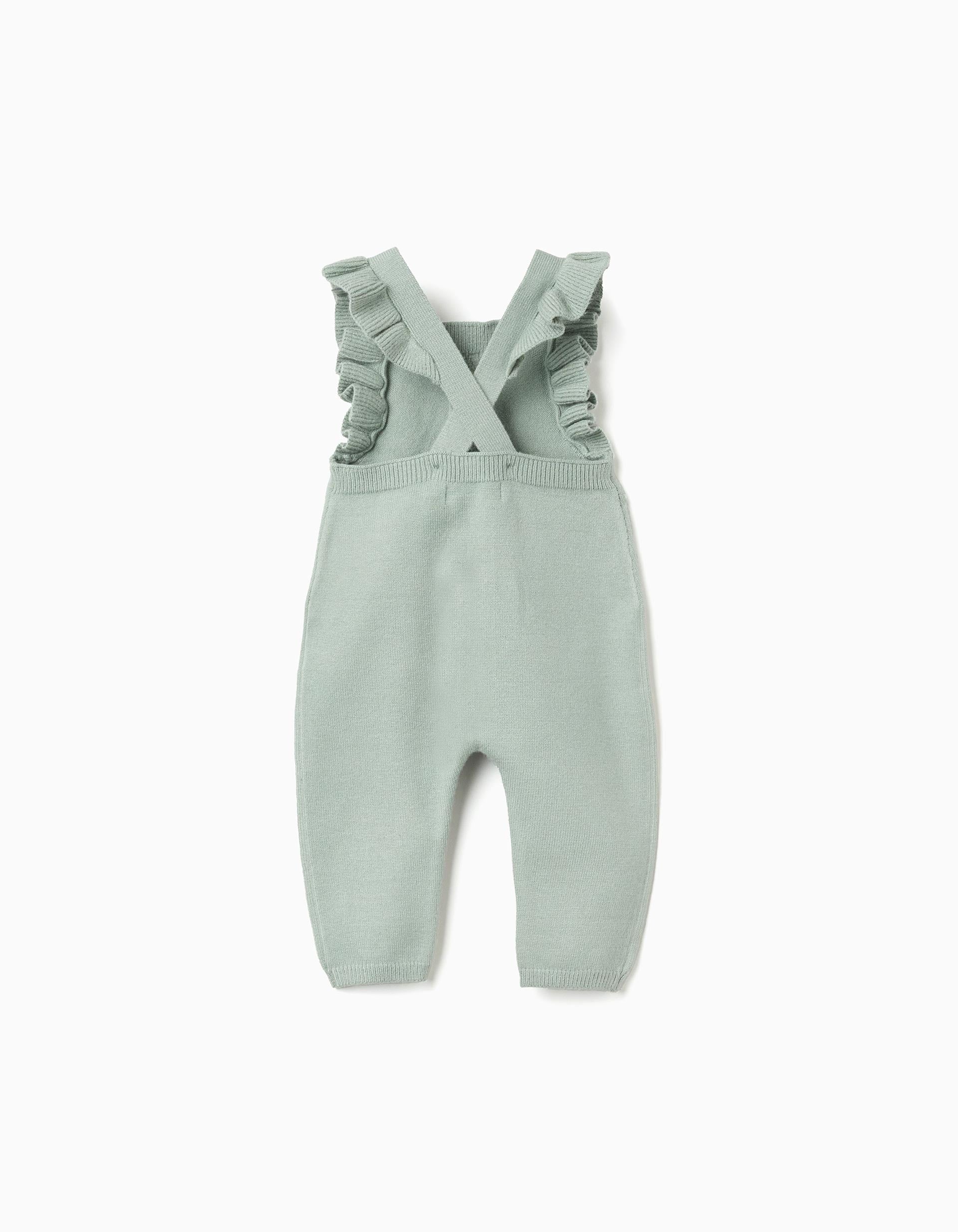 Knitted jumpsuit with ruffles for newborn girls, light green