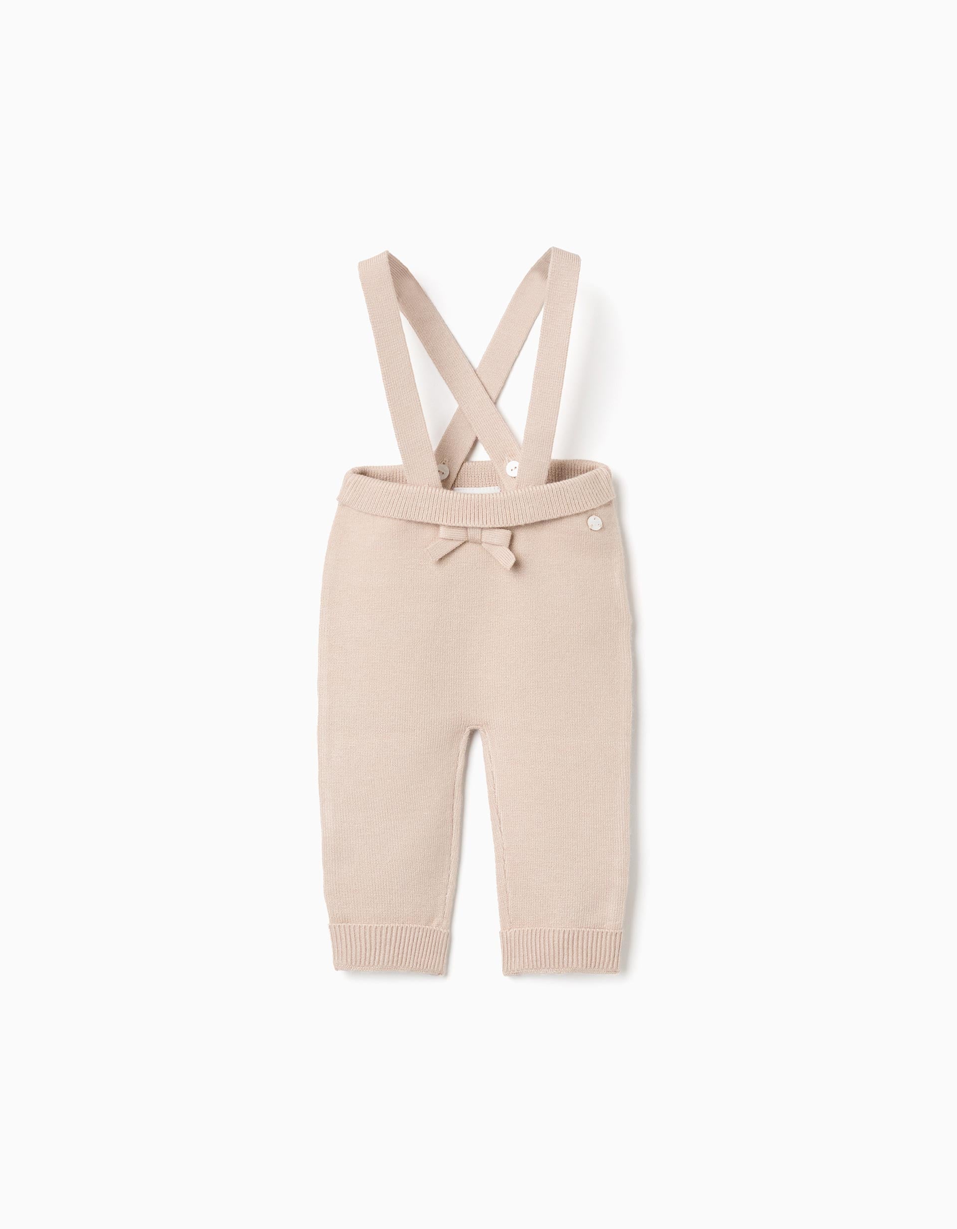 Calças de malha com alças amovíveis para recém-nascida, bege