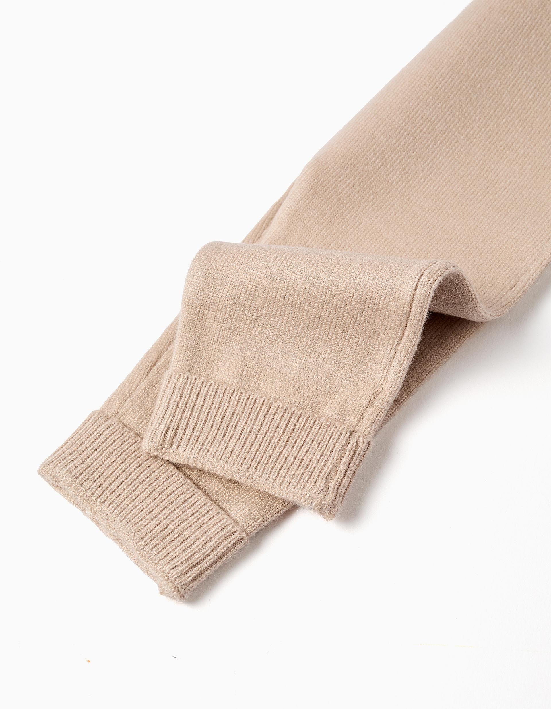 Calças de malha com alças amovíveis para recém-nascida, bege