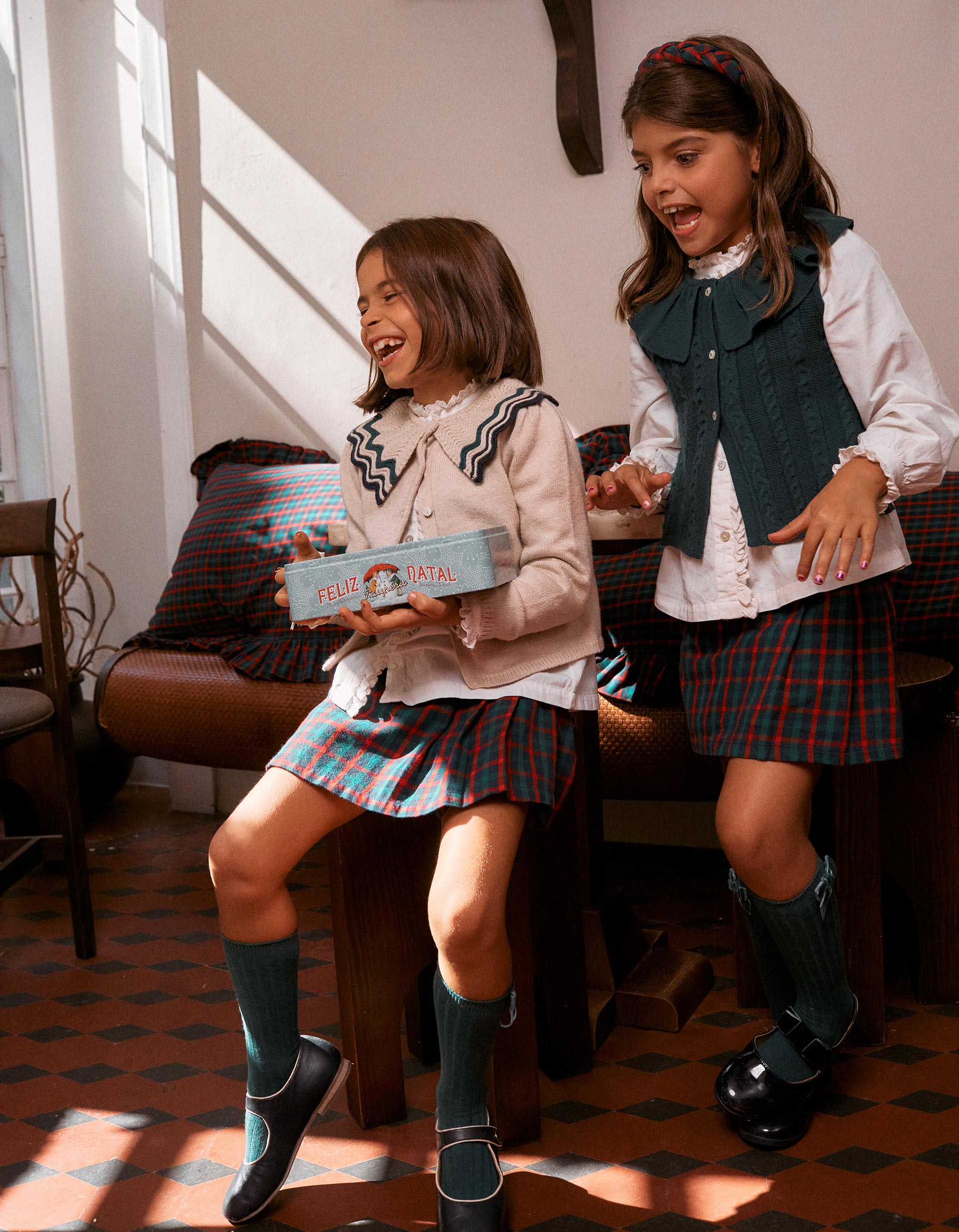 Checked cotton skirt You&Me for girls, green/blue/red