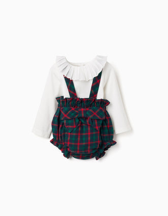 Body + tapa-fraldas de sarja com xadrez You&Me para recém-nascida, multicolor