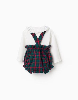 Body + tapa-fraldas de sarja com xadrez You&Me para recém-nascida, multicolor