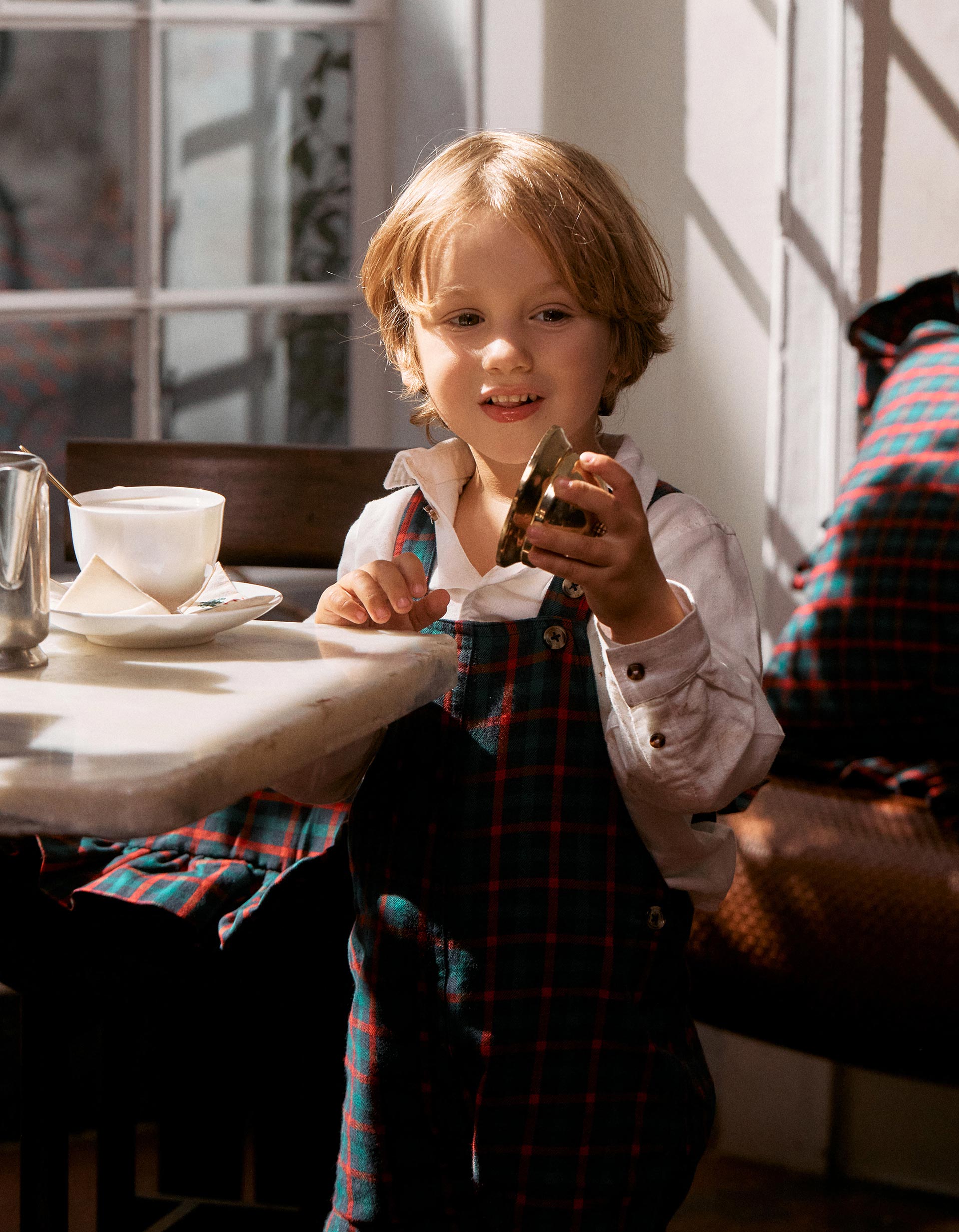 Shirt + checked dungarees You&Me for baby boys, green/blue/red