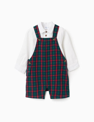 Camisa + jardineiras com xadrez You&Me para bebé menino, multicolor