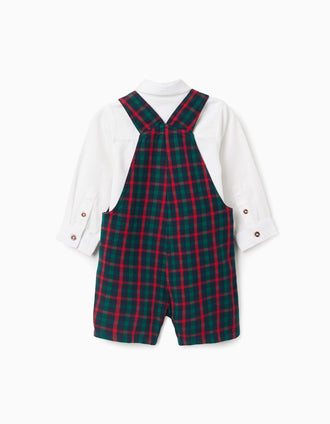 Camisa + jardineiras com xadrez You&Me para bebé menino, multicolor