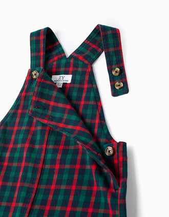 Camisa + jardineiras com xadrez You&Me para bebé menino, multicolor