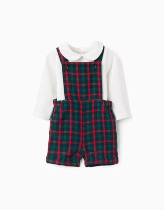 Body + jardineiras de sarja com xadrez You&Me para recém-nascido, multicolor