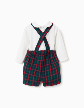Body + jardineiras de sarja com xadrez You&Me para recém-nascido, multicolor