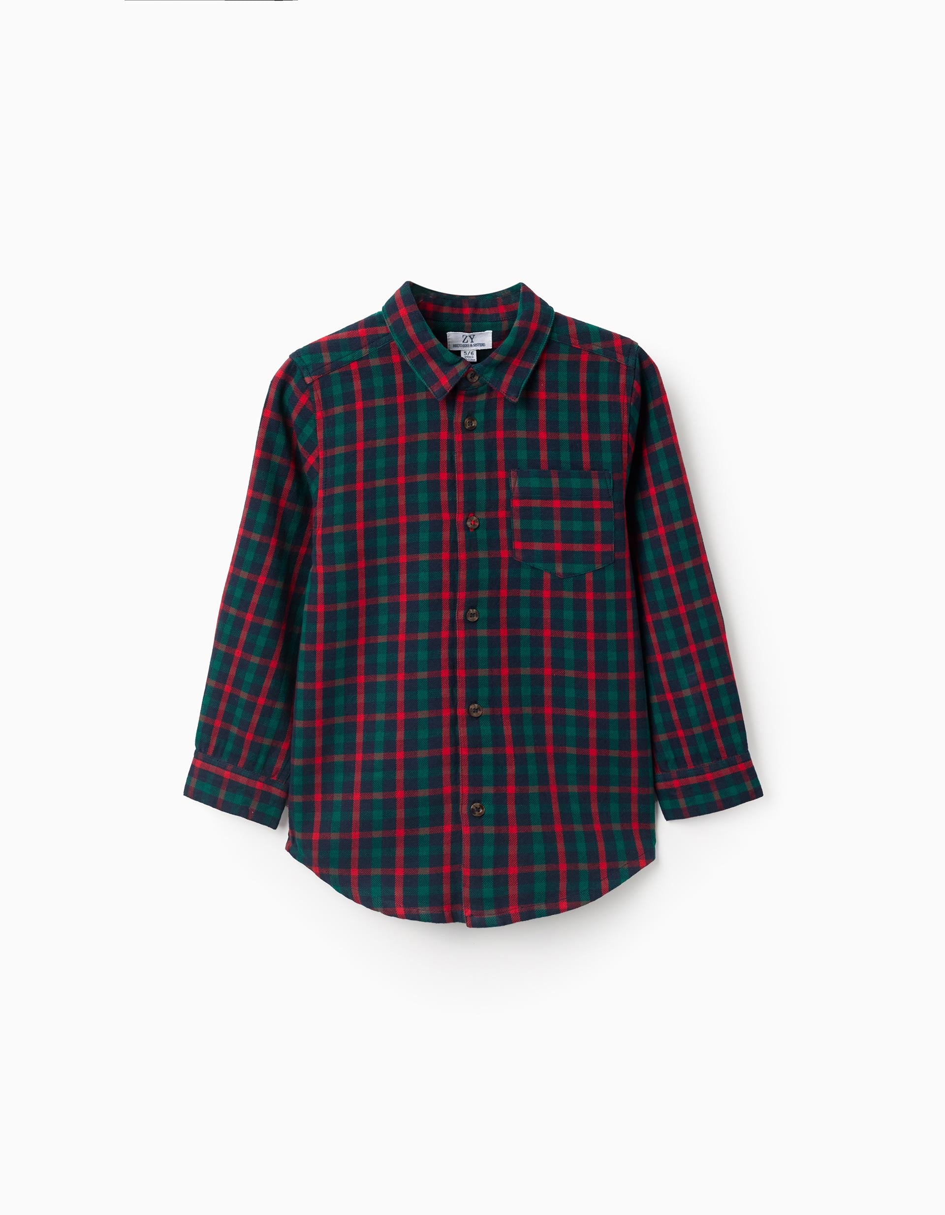 Long-sleeve checked cotton shirt You&Me for boys, green/blue/red
