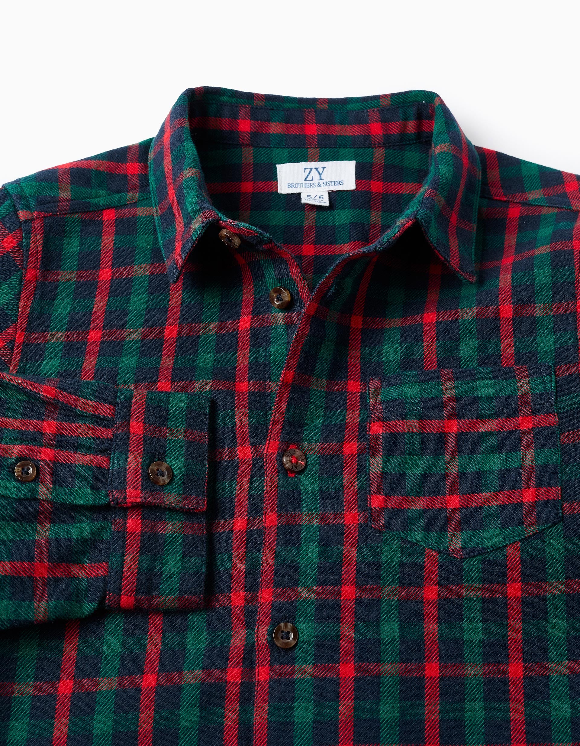 Long-sleeve checked cotton shirt You&Me for boys, green/blue/red