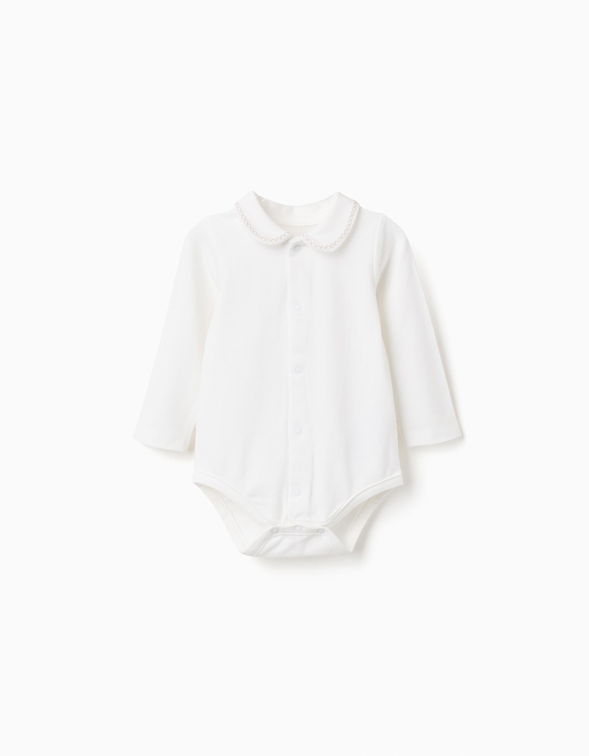 Body de Jersey con Cuello Peter Pan para Recién Nacido, Blanco