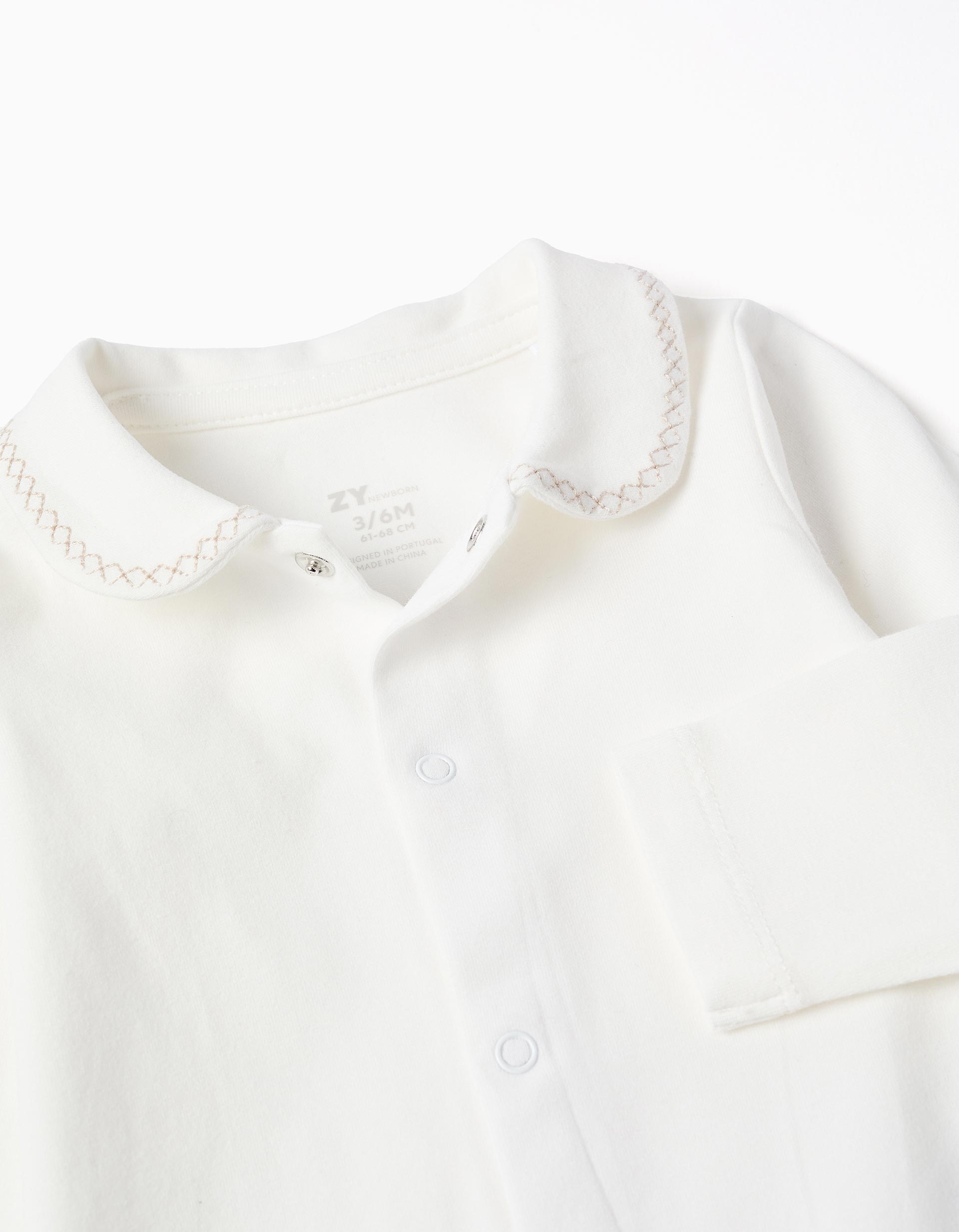 Body de Jersey con Cuello Peter Pan para Recién Nacido, Blanco