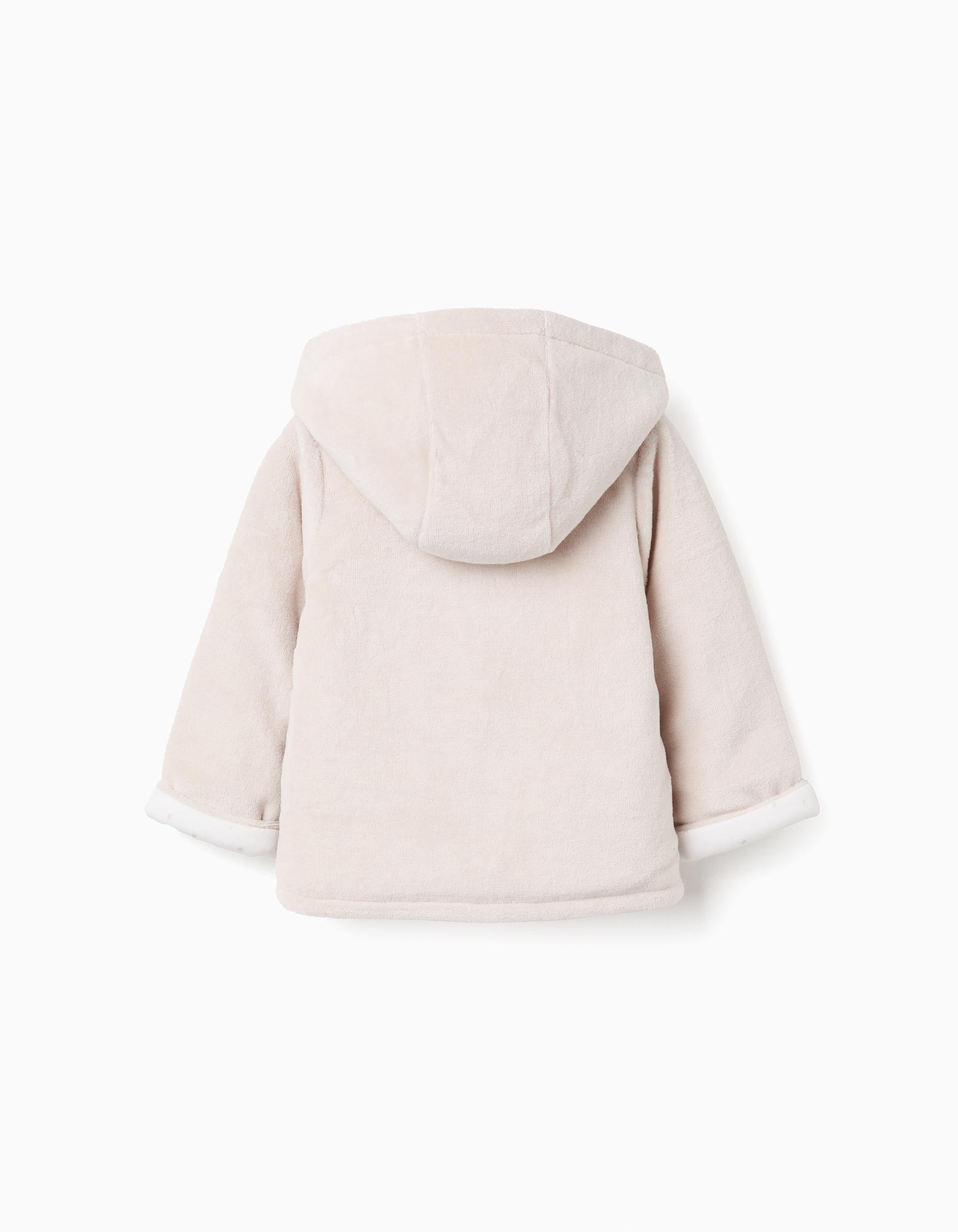 Chaqueta Acolchada de Terciopelo con Capucha para Recién Nacido, Beige