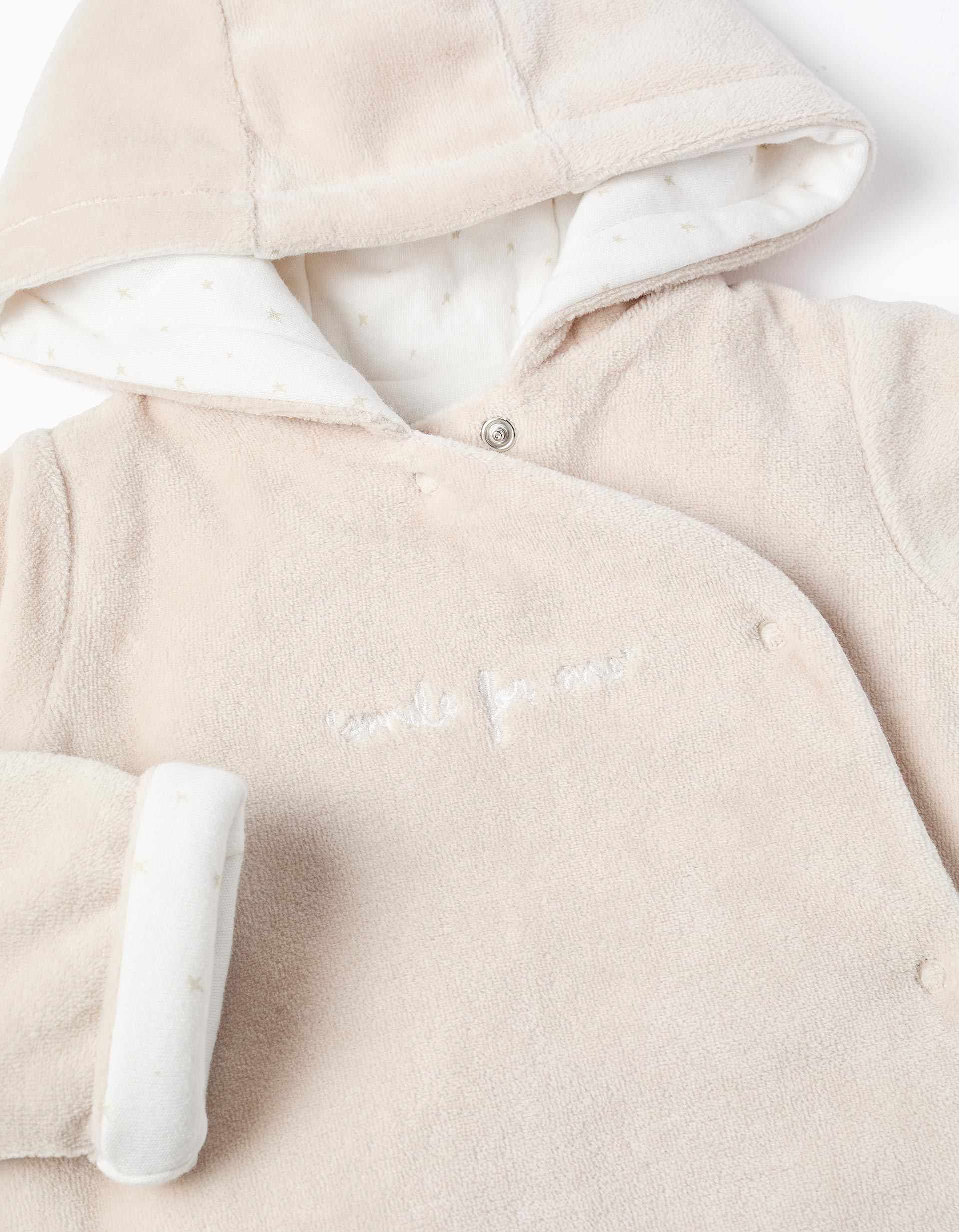 Chaqueta Acolchada de Terciopelo con Capucha para Recién Nacido, Beige