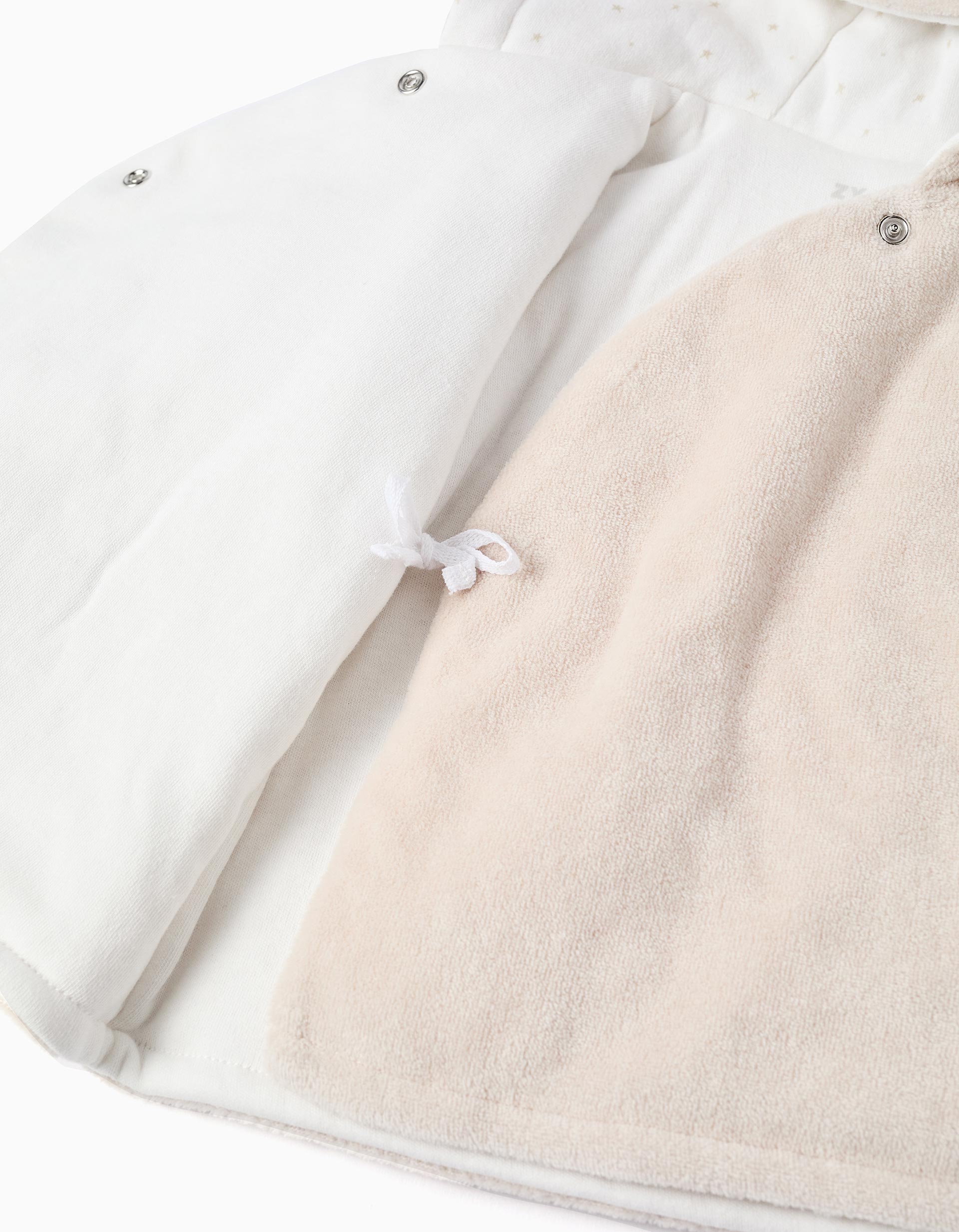 Chaqueta Acolchada de Terciopelo con Capucha para Recién Nacido, Beige