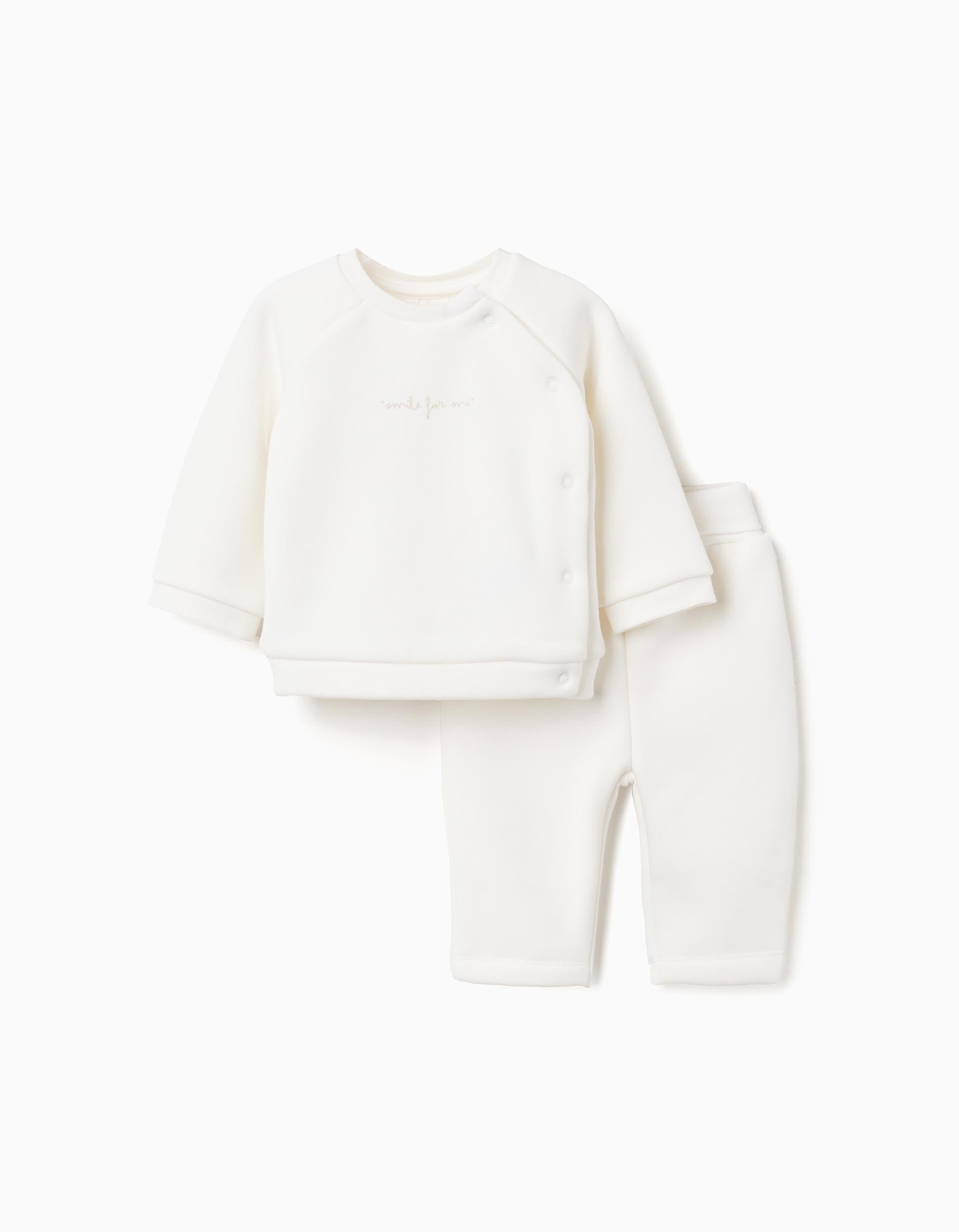 Brushed Set of Sweatshirt + Trousers for Newborns, White