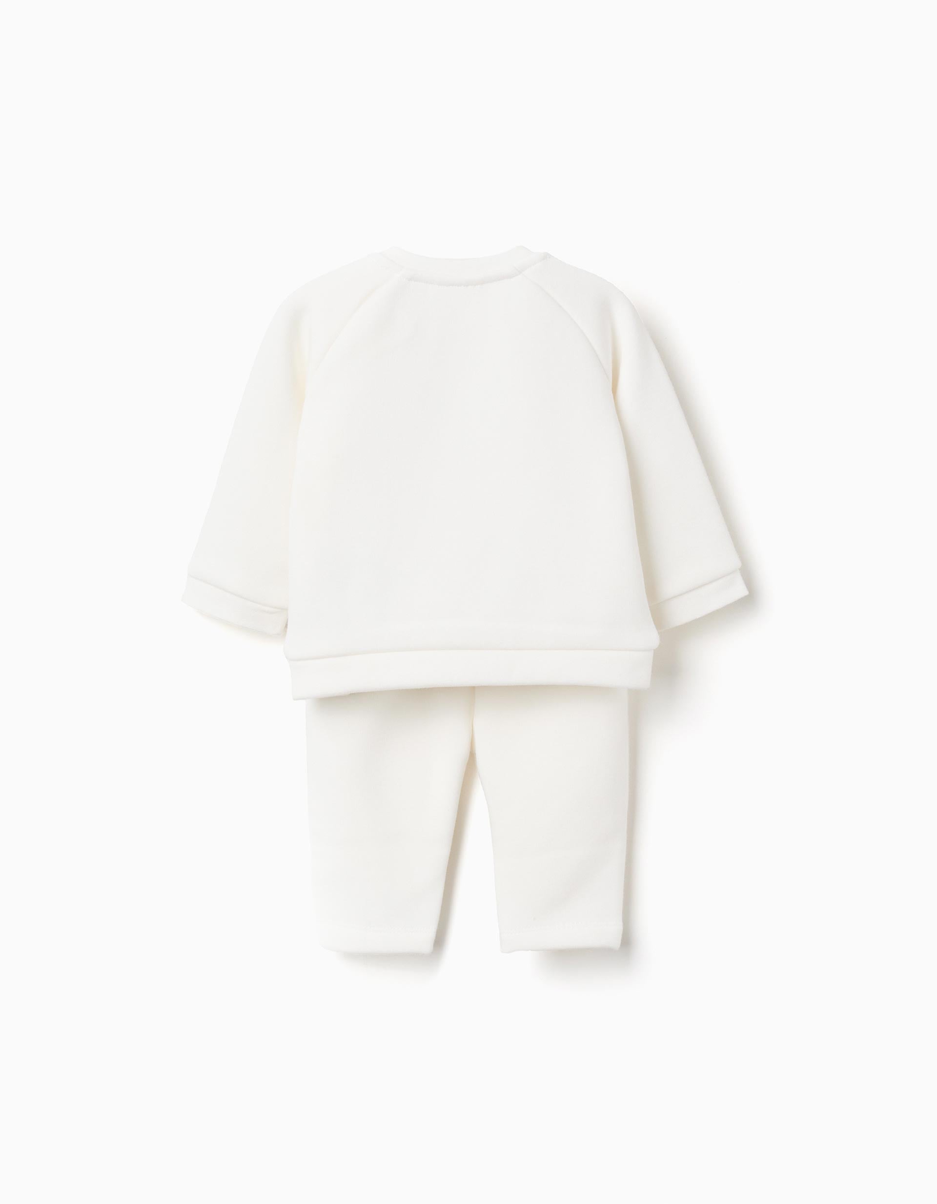 Brushed Set of Sweatshirt + Trousers for Newborns, White