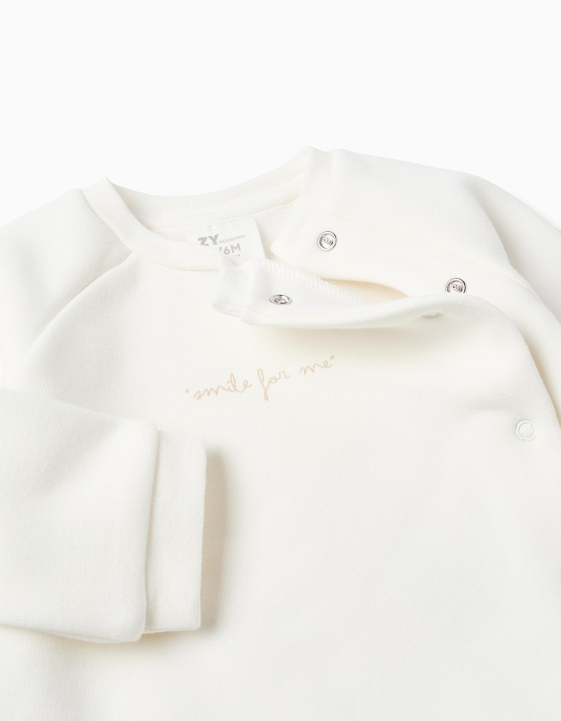 Brushed Set of Sweatshirt + Trousers for Newborns, White