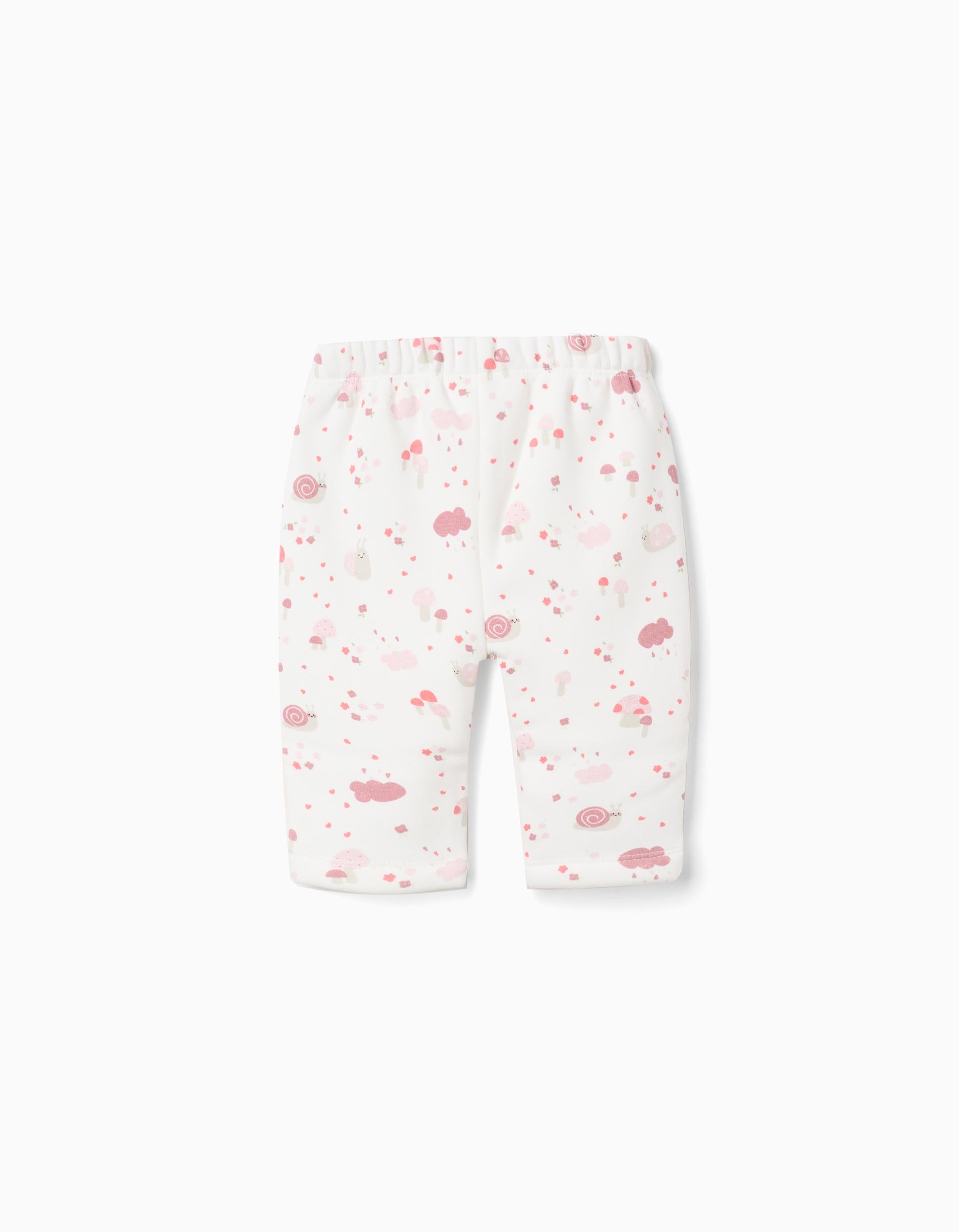 Pantalón con forro de felpa y motivo para recién nacida, blanco