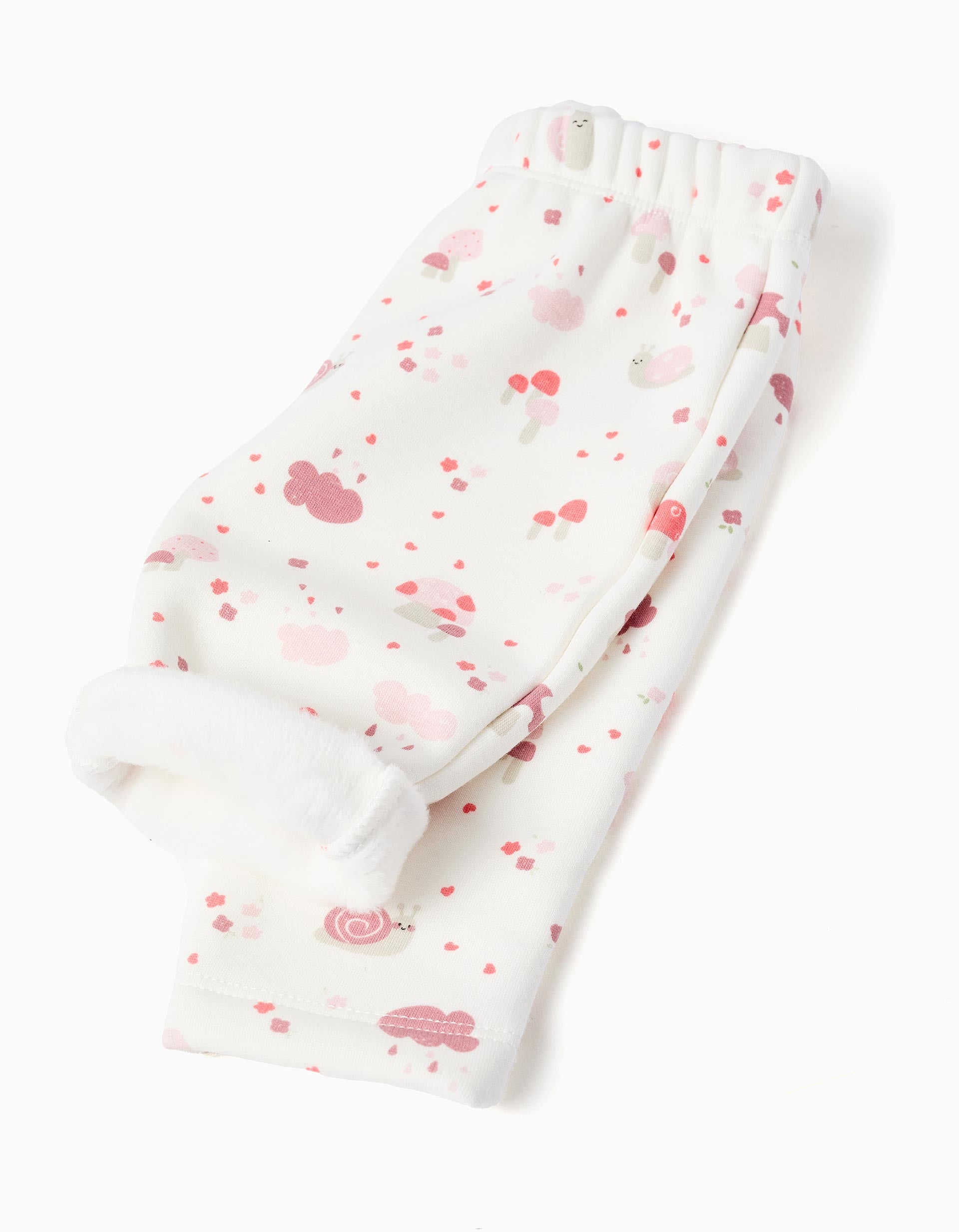 Pantalón con forro de felpa y motivo para recién nacida, blanco