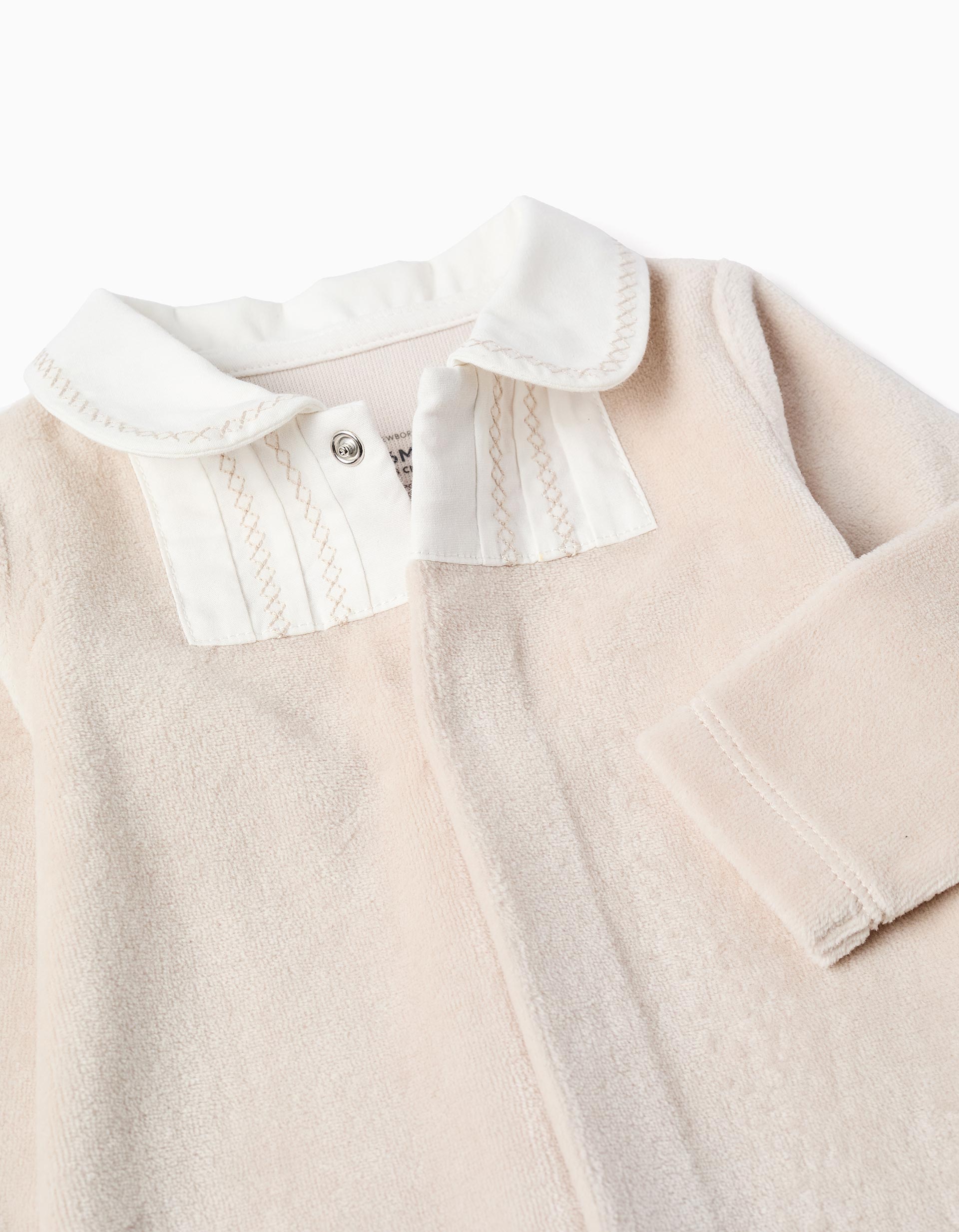 Grenouillère en Velours avec Col Brodé pour Nouveau-Né, Beige