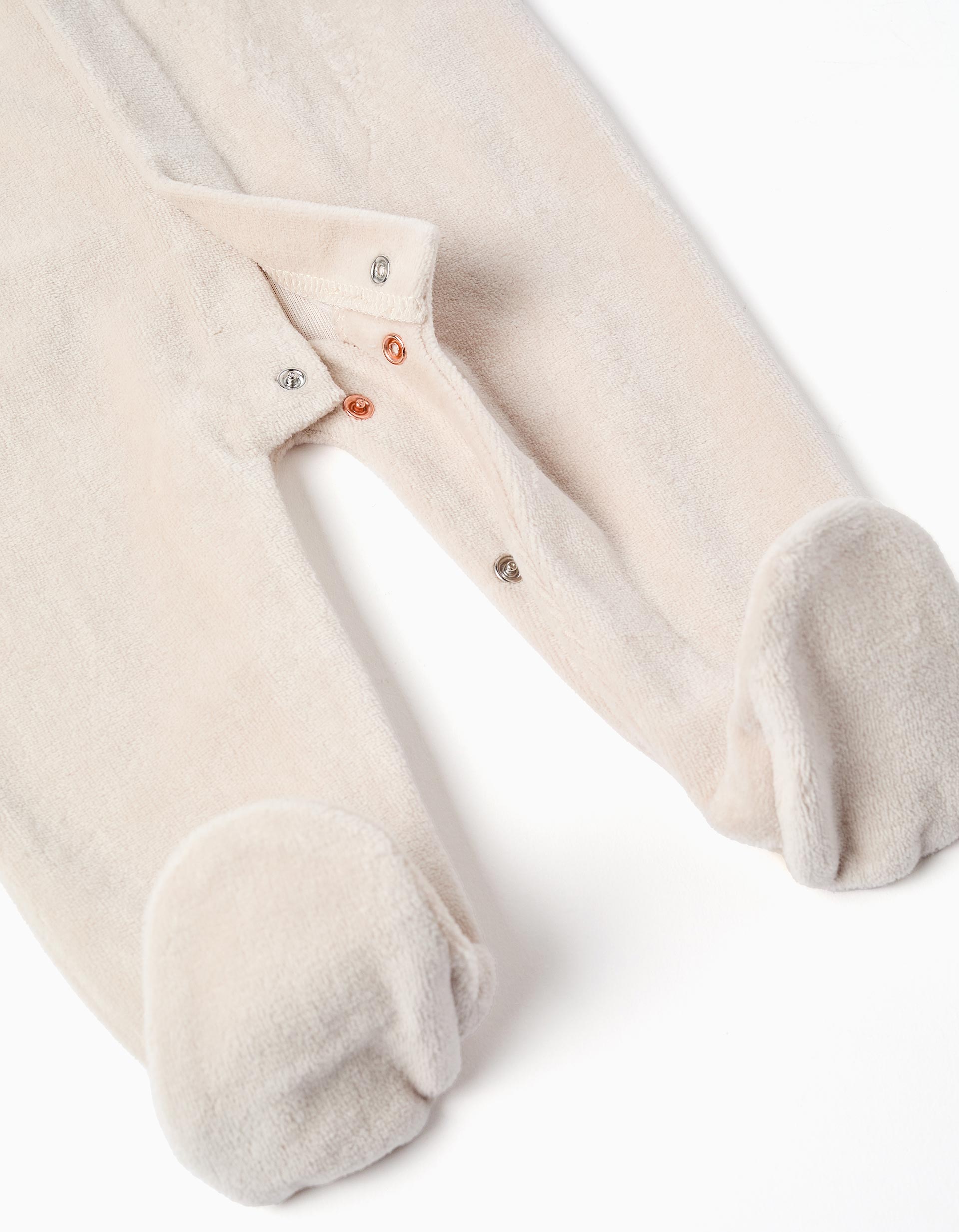 Grenouillère en Velours avec Col Brodé pour Nouveau-Né, Beige