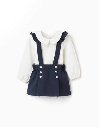 Cotton bodysuit + twill skirt You&Me for newborn girls, white/dark blue