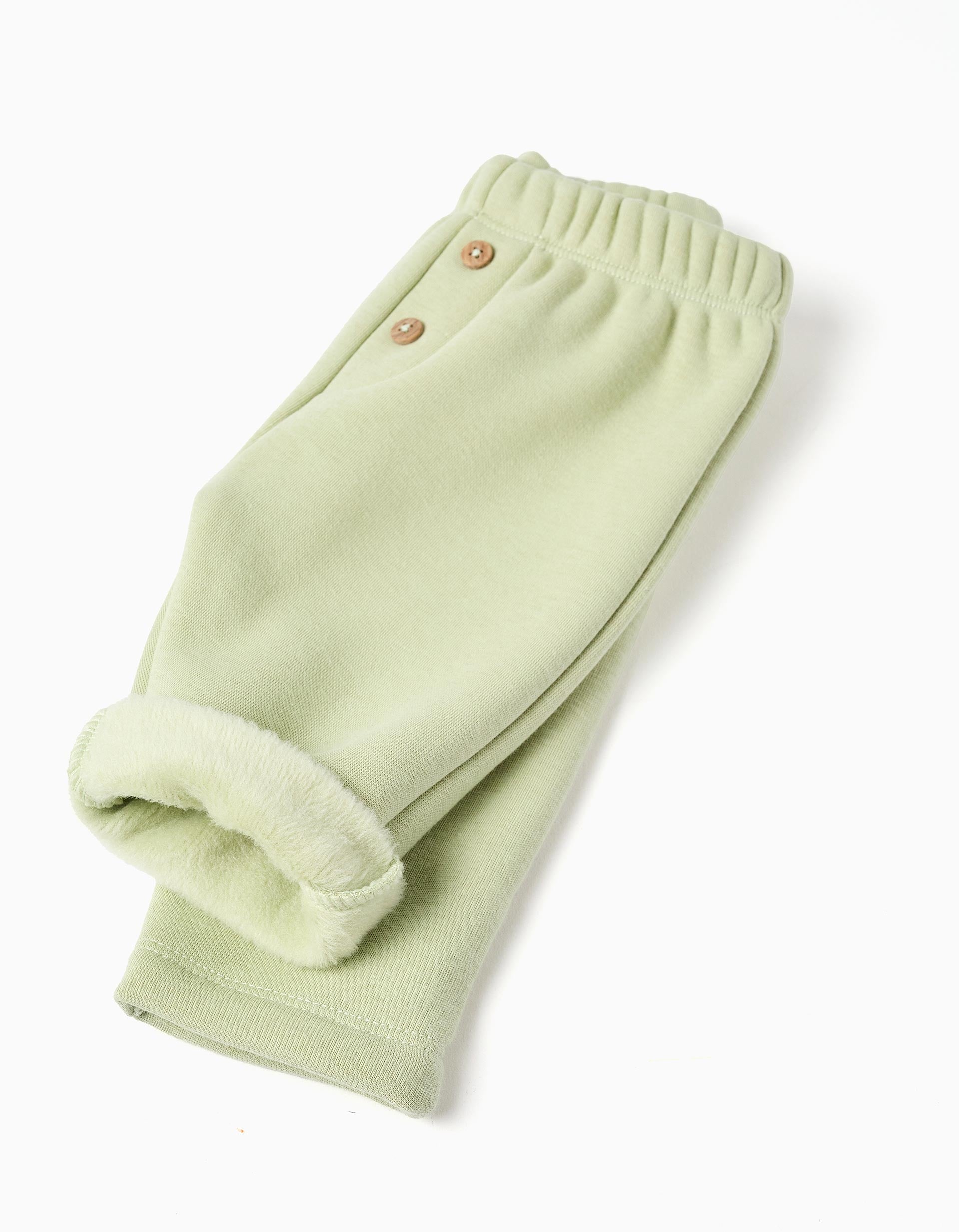 Calças com forro polar térmico para recém-nascida, verde-claro