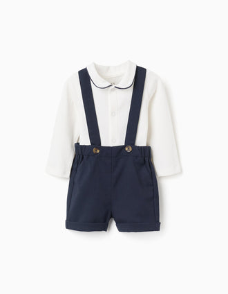 Body de algodão + calções de sarja You&Me para recém-nascido, branco/azul