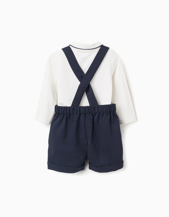 Body de algodão + calções de sarja You&Me para recém-nascido, branco/azul