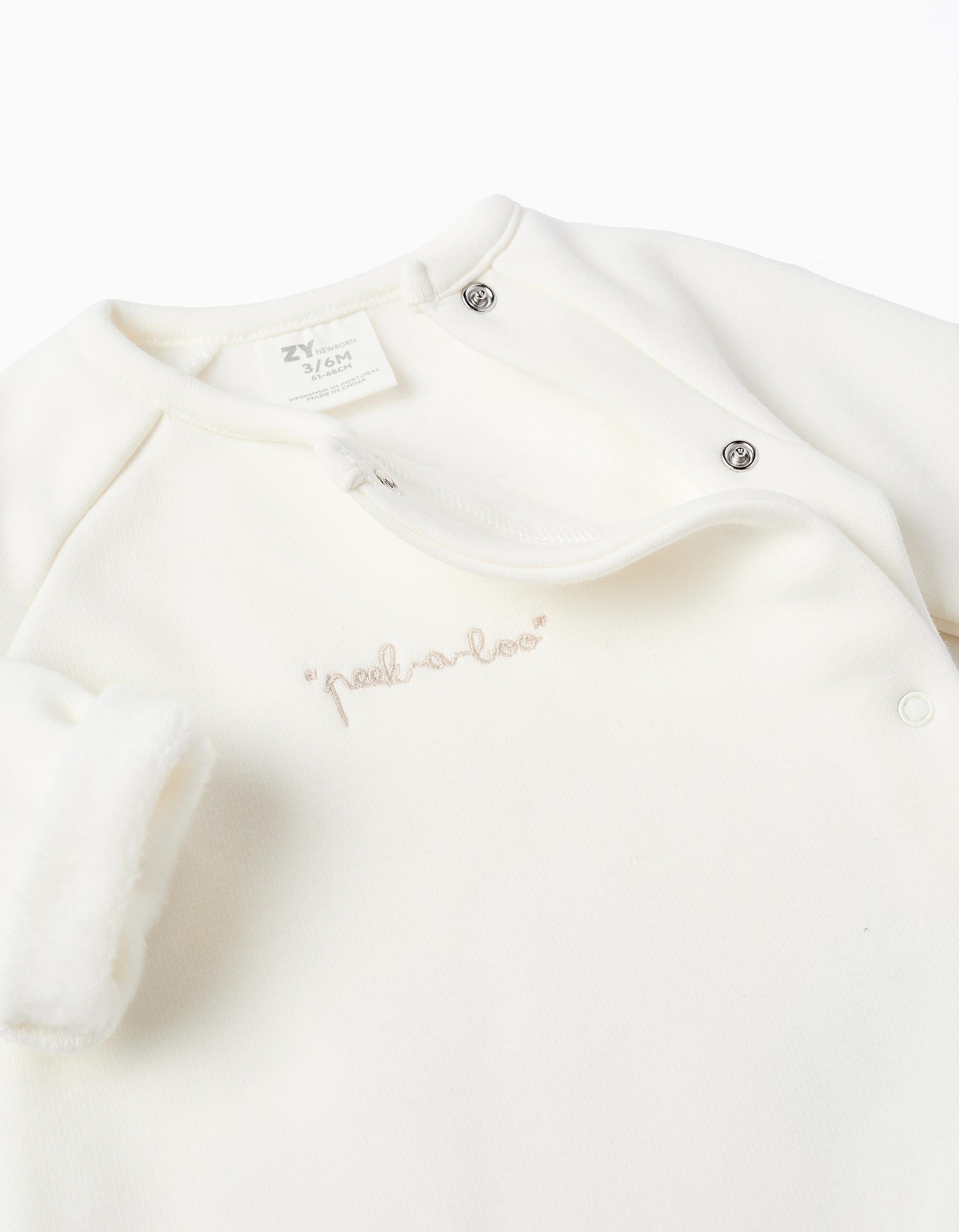 Babygrow Cardado com Bordado Frontal para Recém-Nascidos, Branco