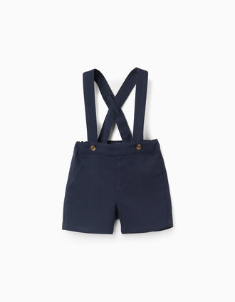Short chino avec bretelles You&Me pour bébé garçon, bleu foncé