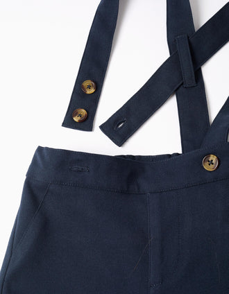 Short chino avec bretelles You&Me pour bébé garçon, bleu foncé