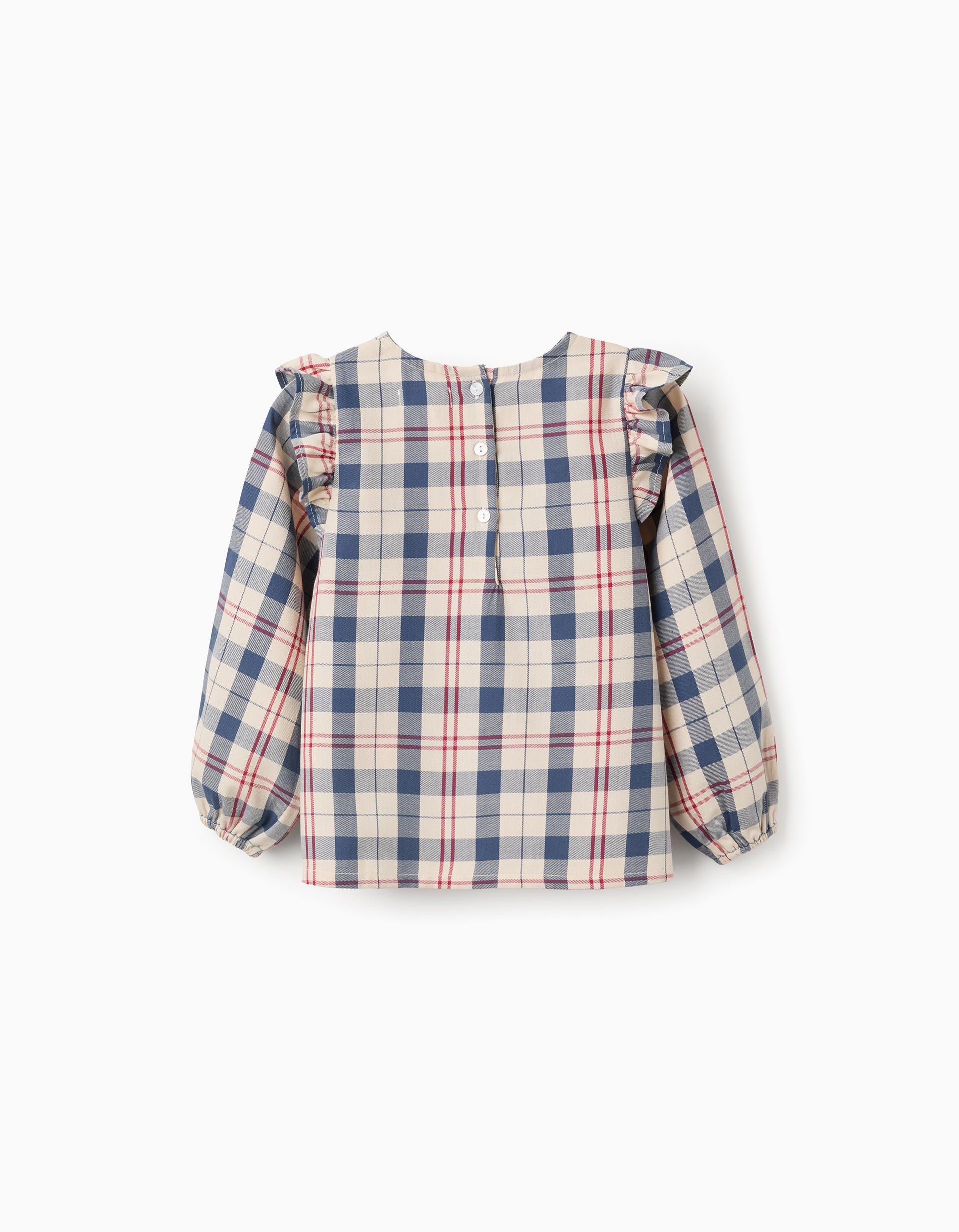 Checked Cotton Blouse for Girls 'B&S', Beige/Blue/Red
