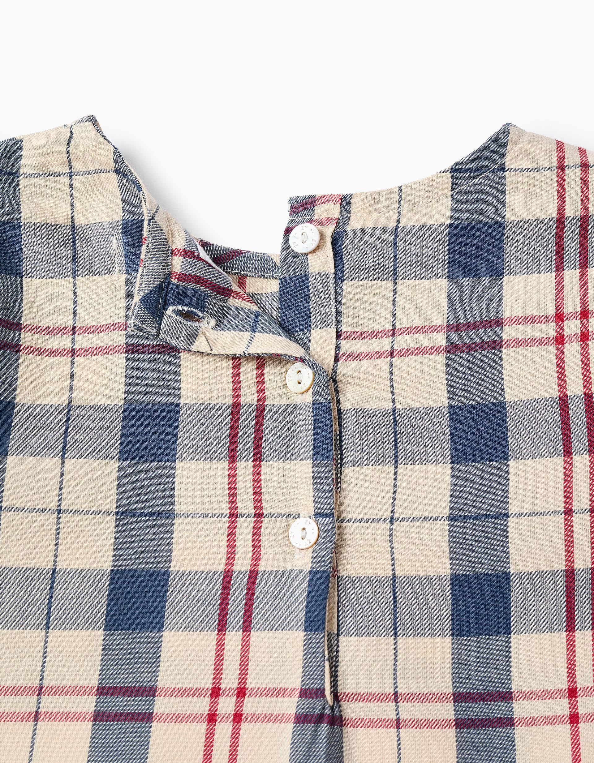 Checked Cotton Blouse for Girls 'B&S', Beige/Blue/Red