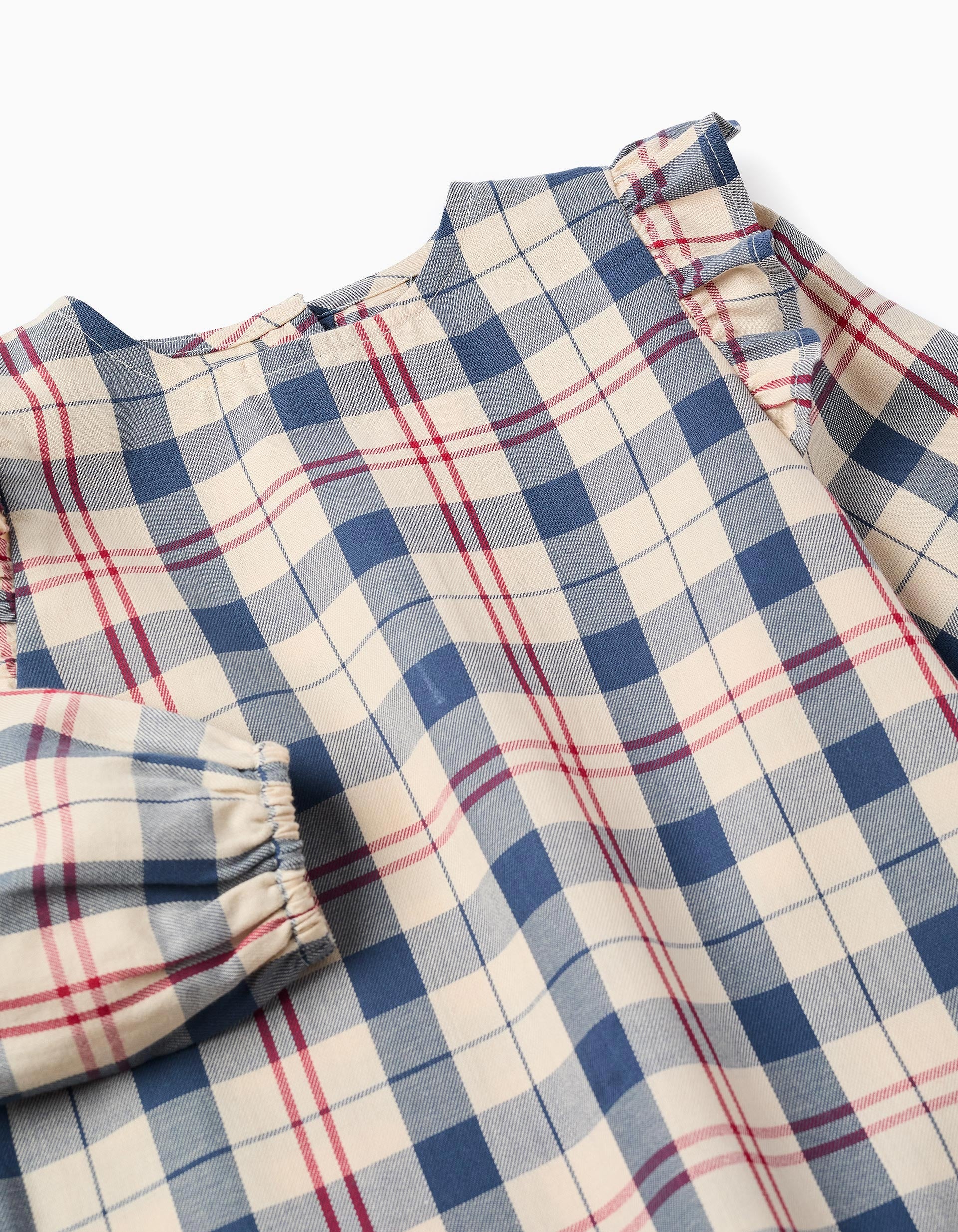Checked Cotton Blouse for Girls 'B&S', Beige/Blue/Red