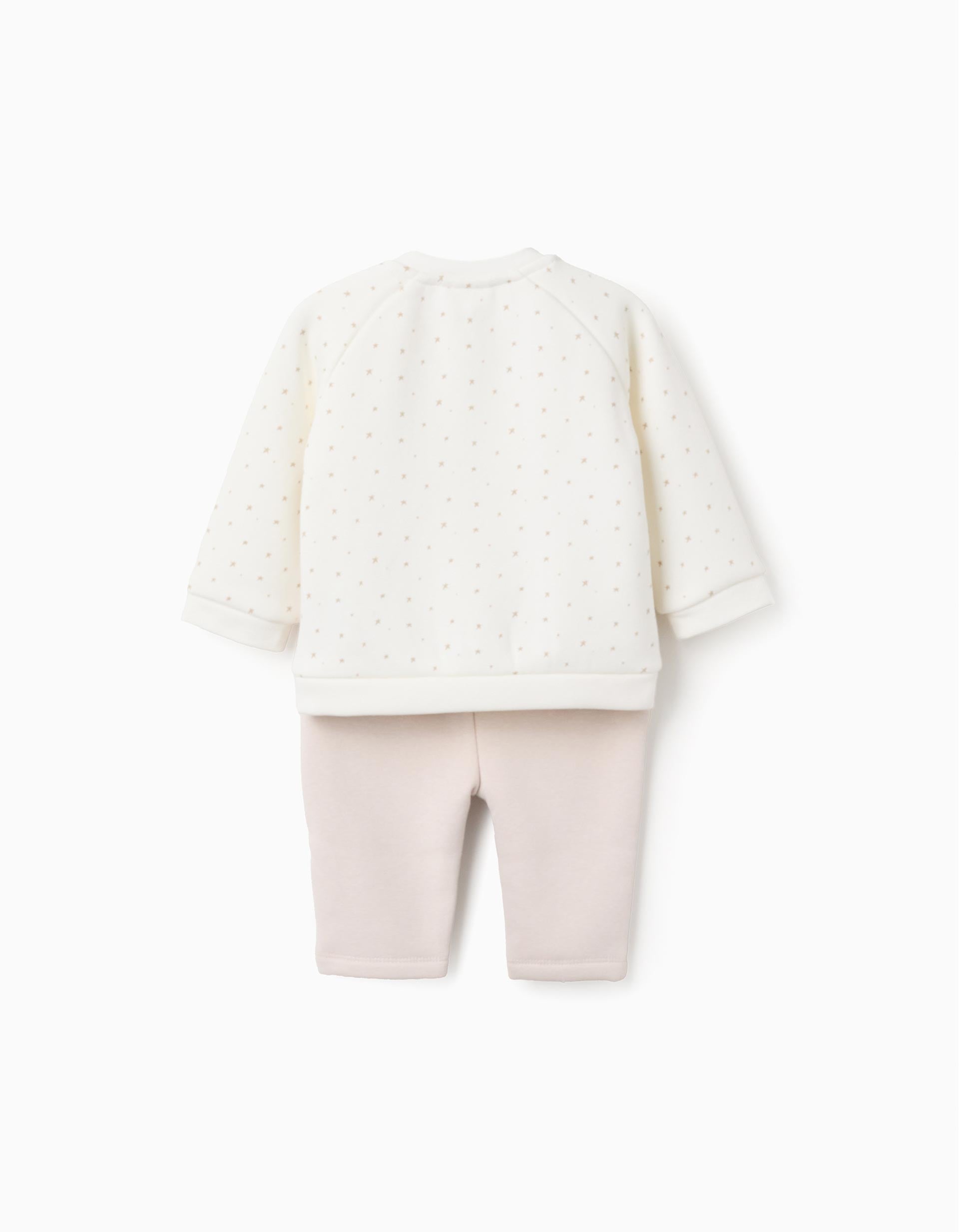 Brushed set of sweatshirt + trousers for newborns, white/beige