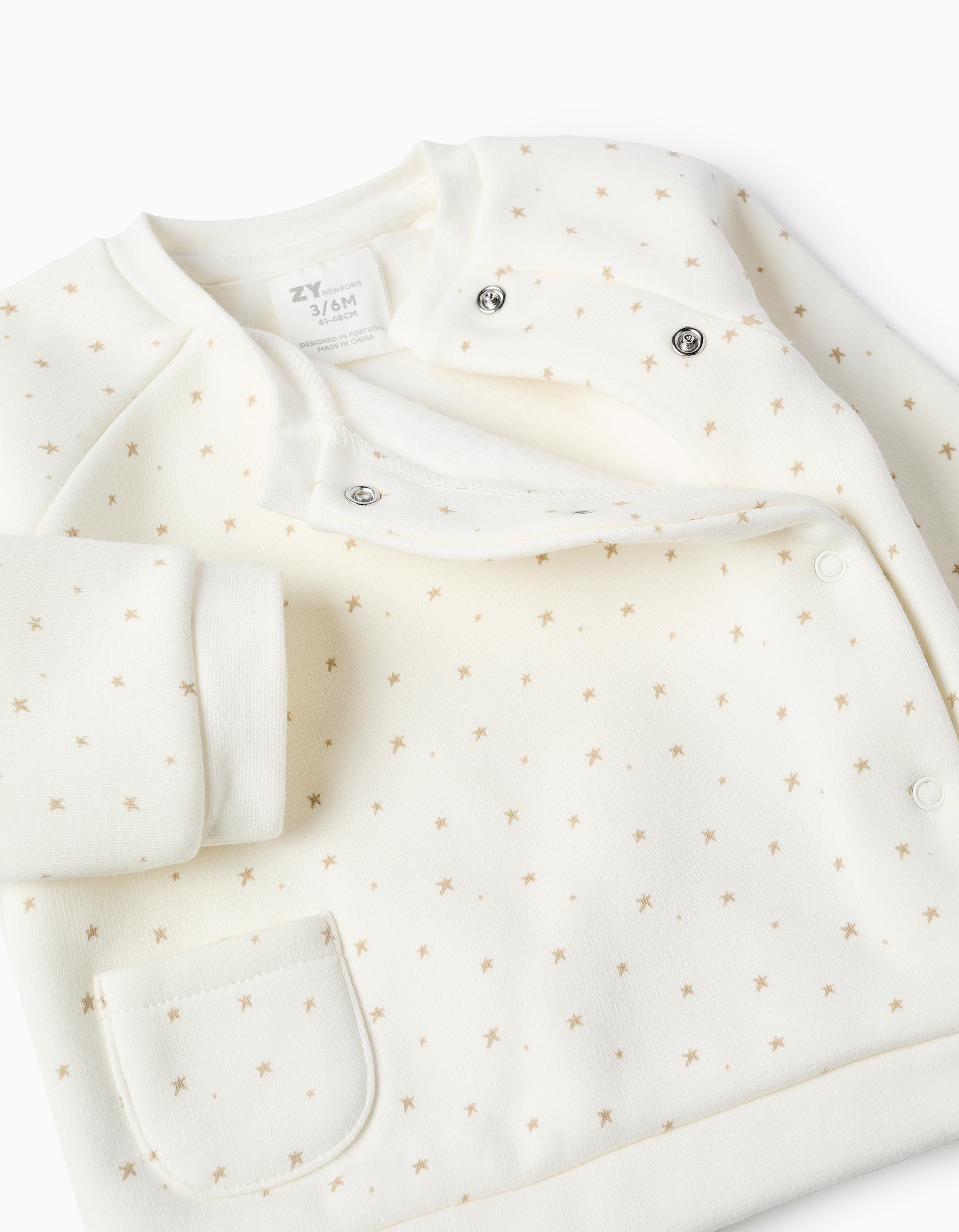 Brushed set of sweatshirt + trousers for newborns, white/beige