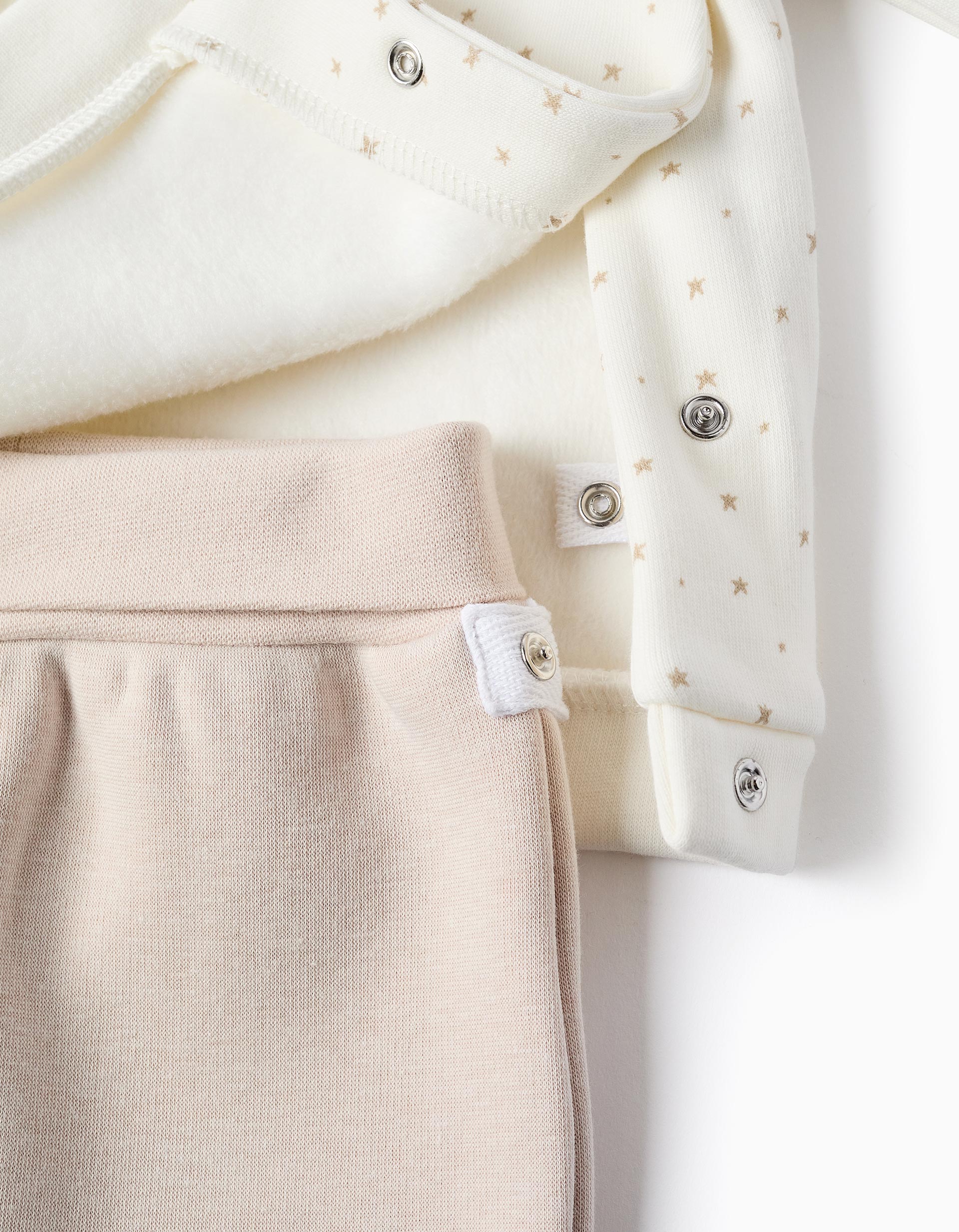 Brushed set of sweatshirt + trousers for newborns, white/beige