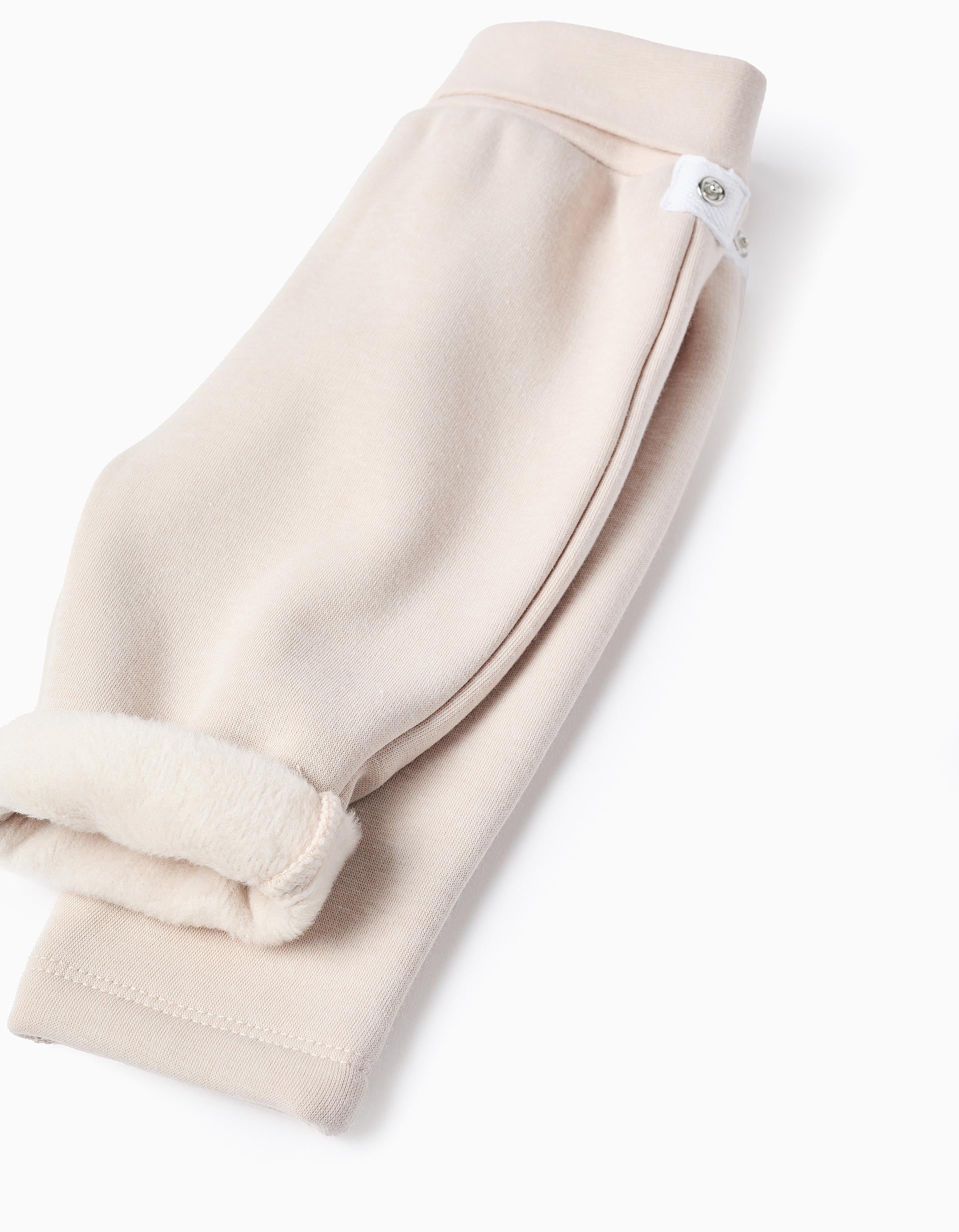 Brushed set of sweatshirt + trousers for newborns, white/beige